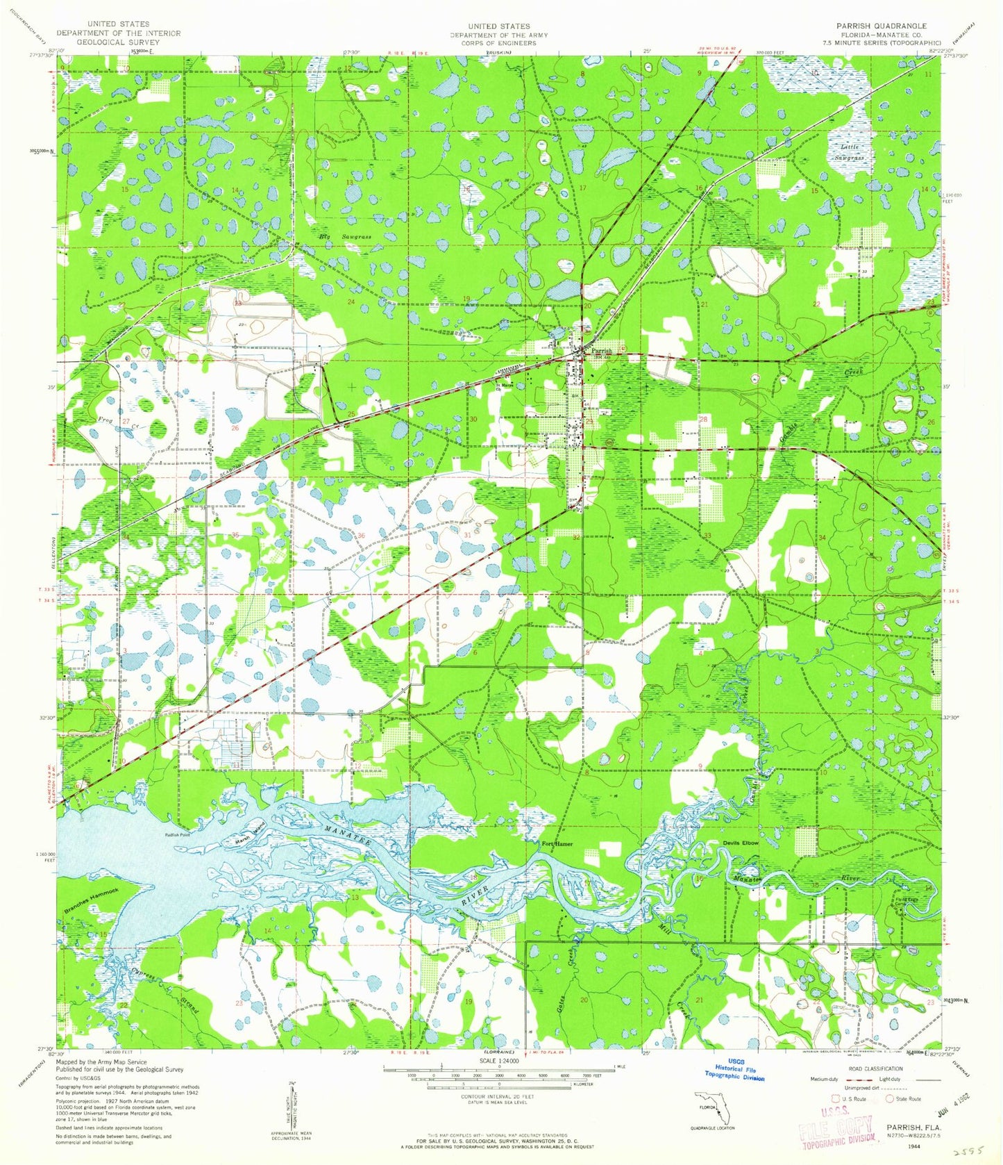 Classic USGS Parrish Florida 7.5'x7.5' Topo Map Image