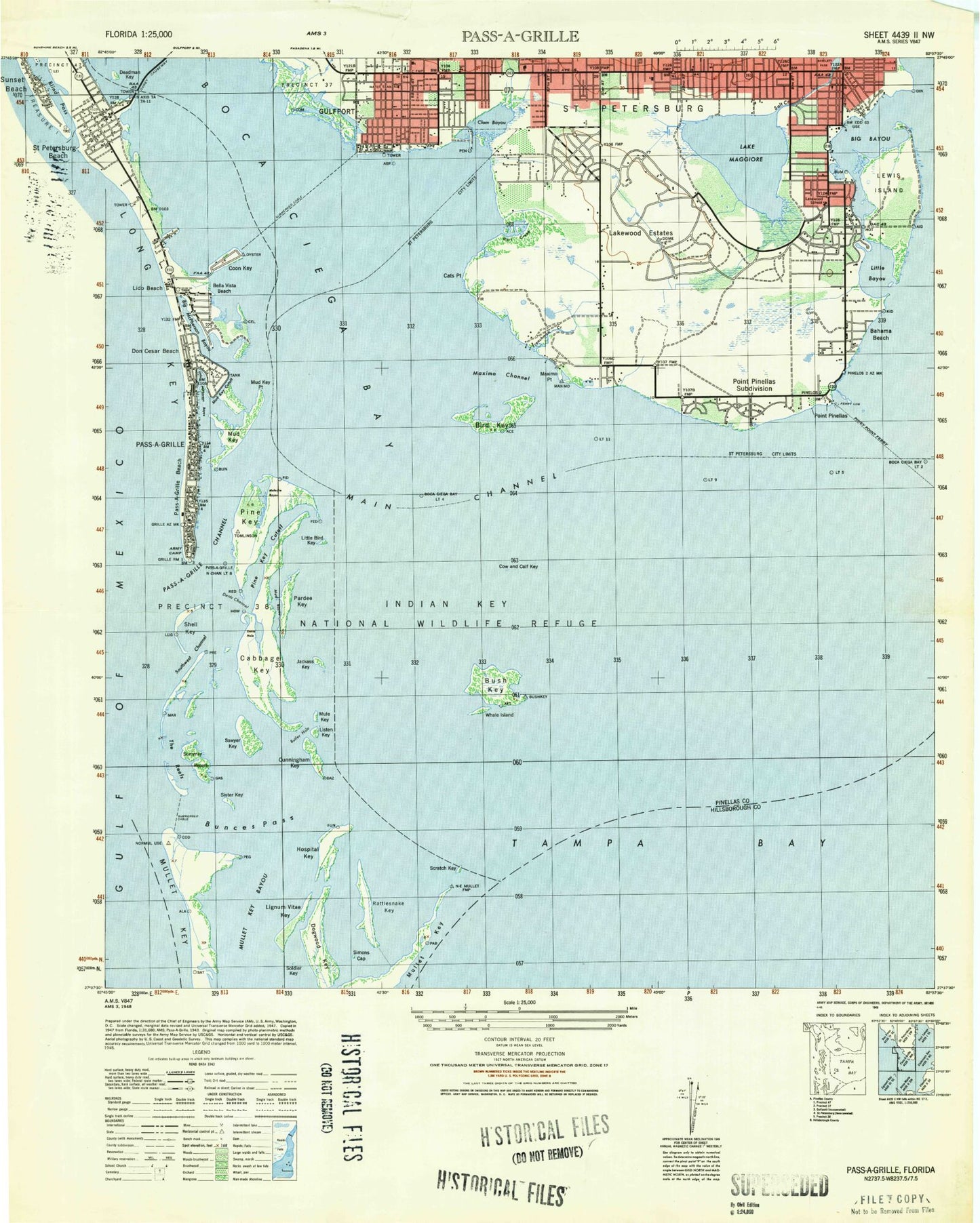 Classic USGS Pass-a-Grille Beach Florida 7.5'x7.5' Topo Map Image