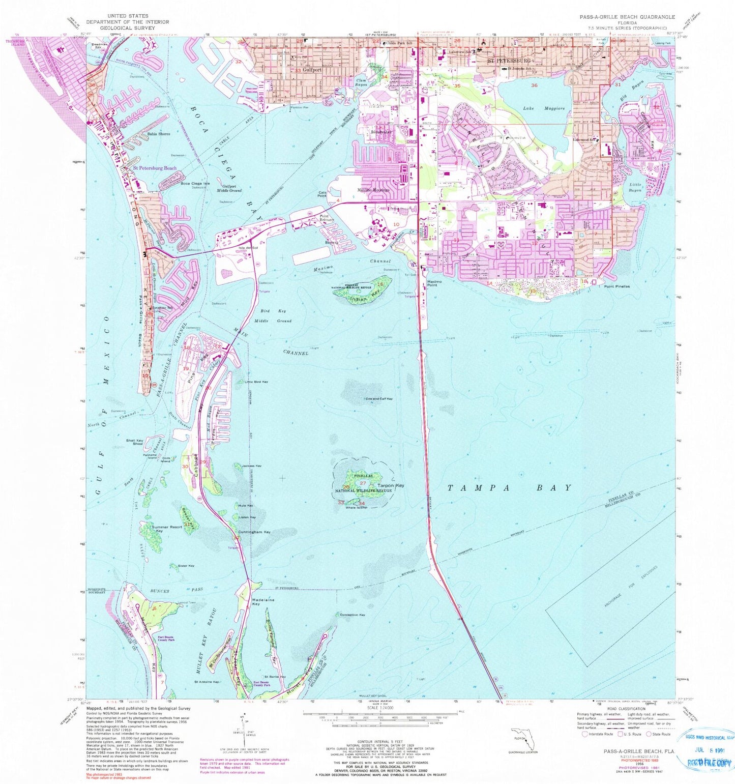 Classic USGS Pass-a-Grille Beach Florida 7.5'x7.5' Topo Map Image