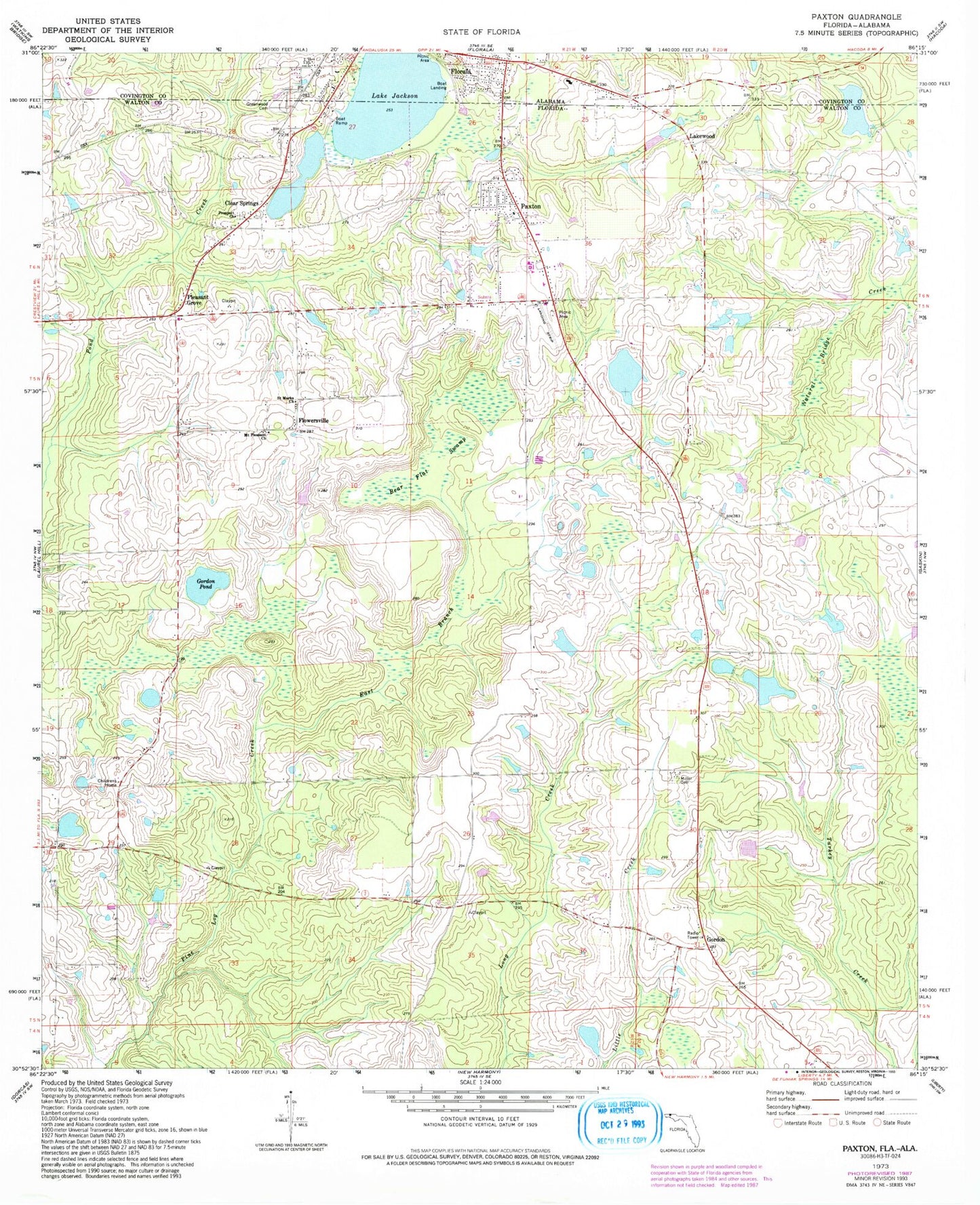 Classic USGS Paxton Florida 7.5'x7.5' Topo Map Image