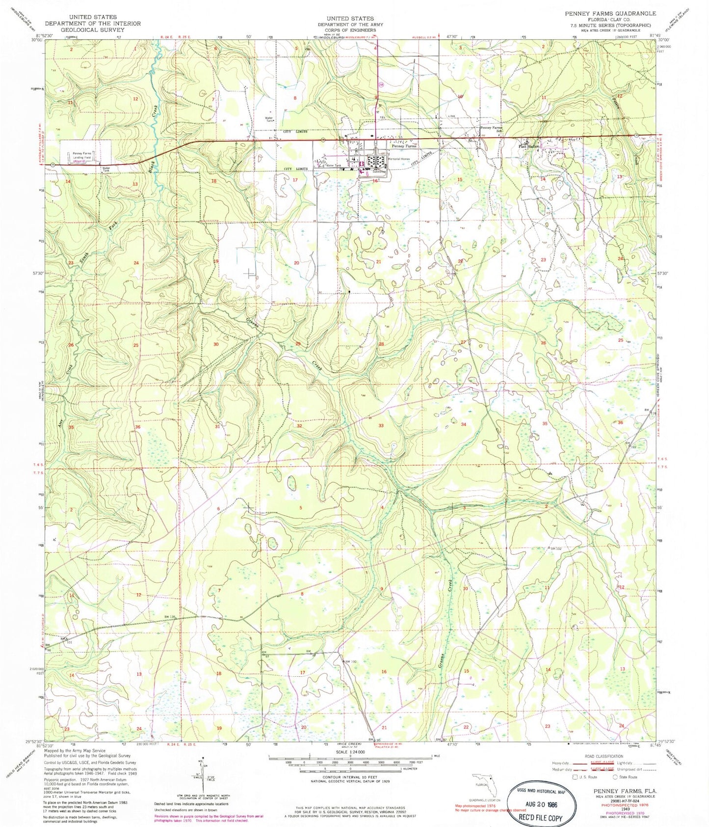 Classic USGS Penney Farms Florida 7.5'x7.5' Topo Map Image
