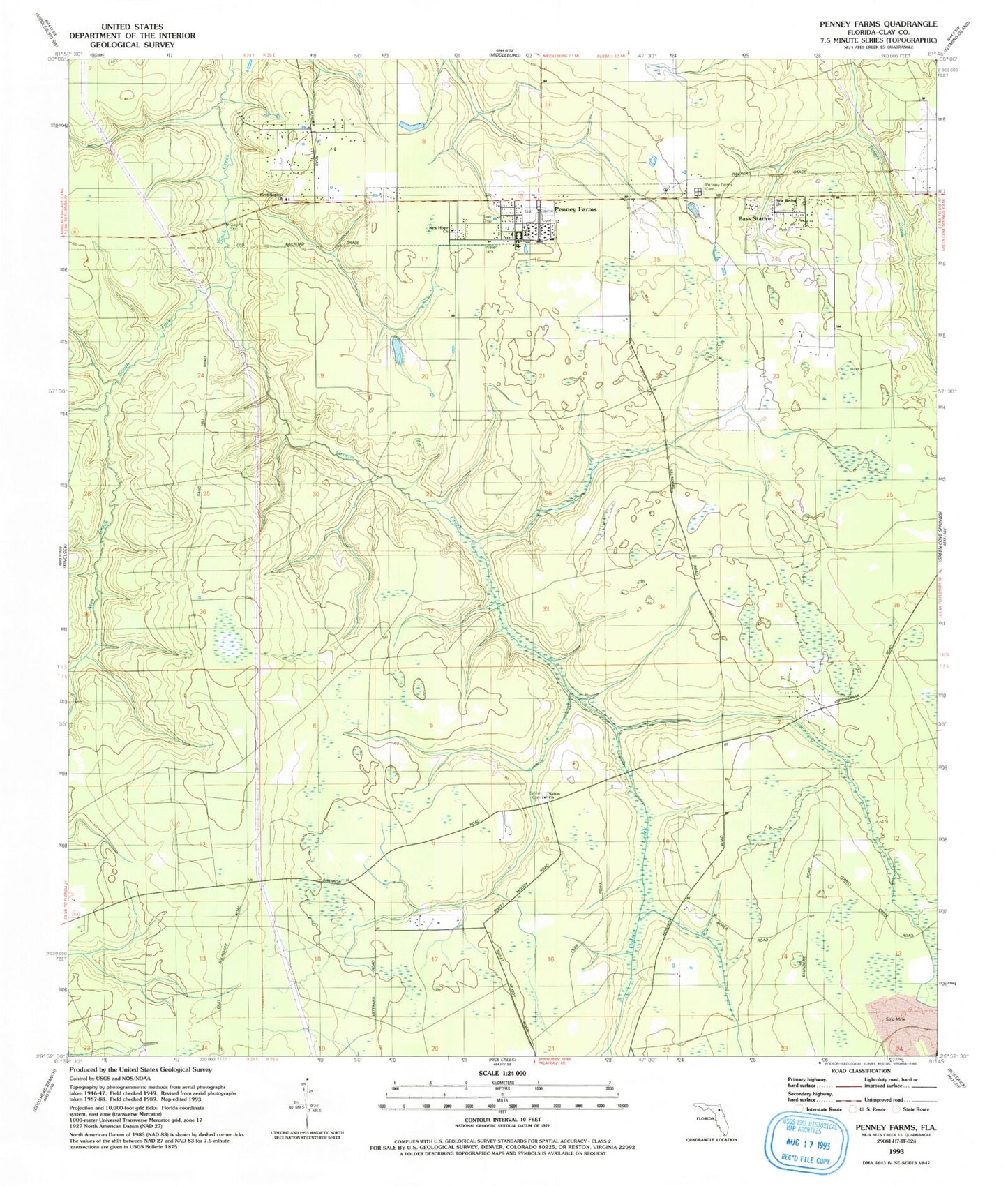 Classic USGS Penney Farms Florida 7.5'x7.5' Topo Map Image
