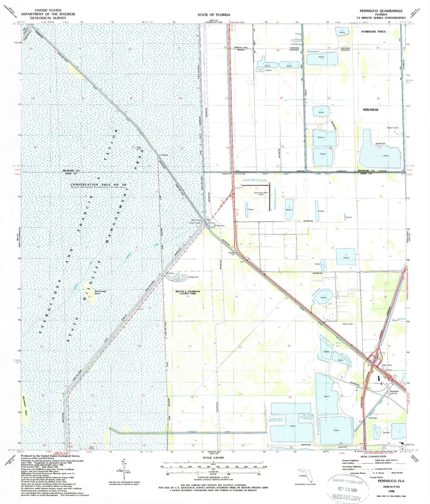 Classic USGS Pennsuco Florida 7.5'x7.5' Topo Map Image