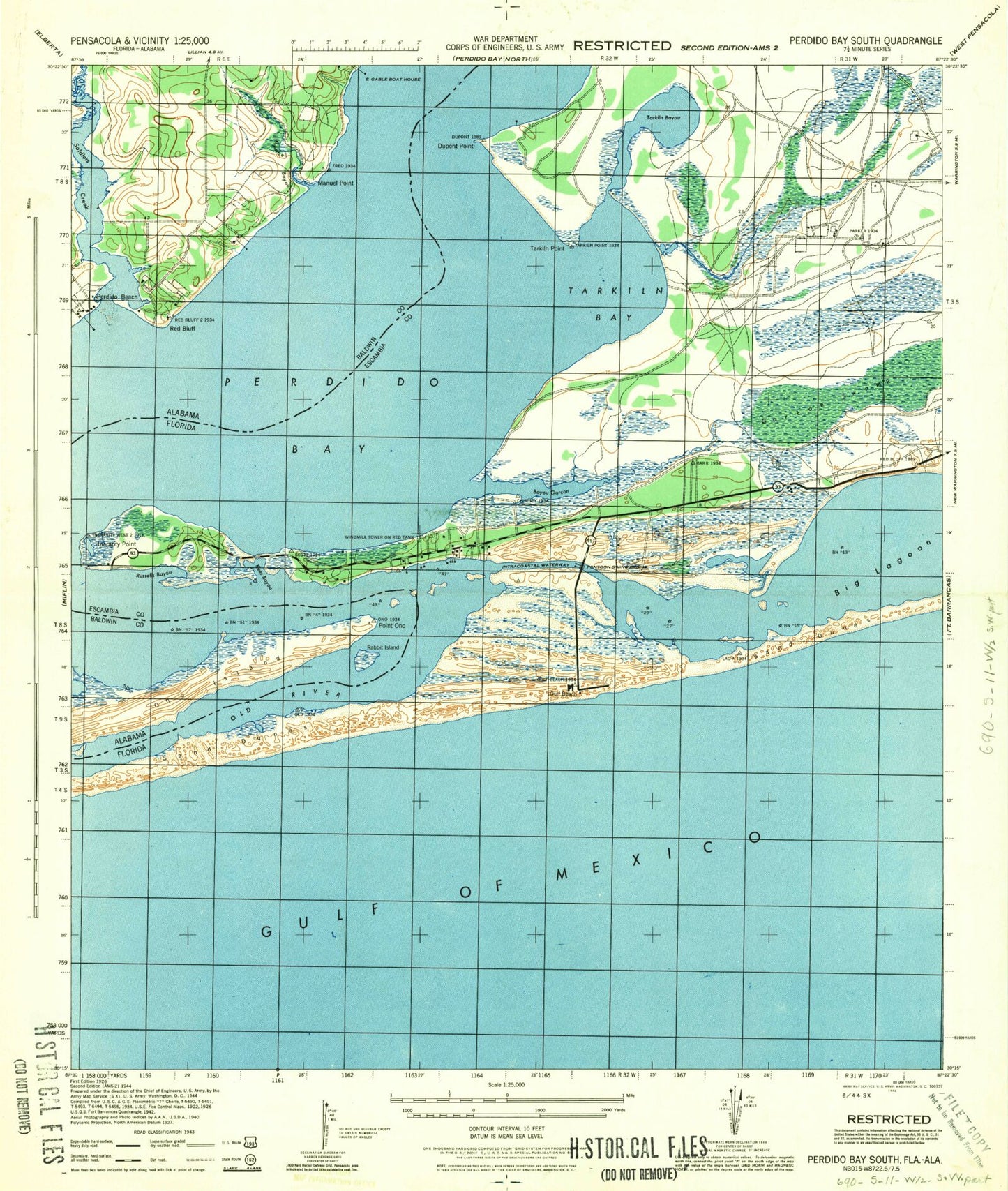 Classic USGS Perdido Bay Florida 7.5'x7.5' Topo Map Image