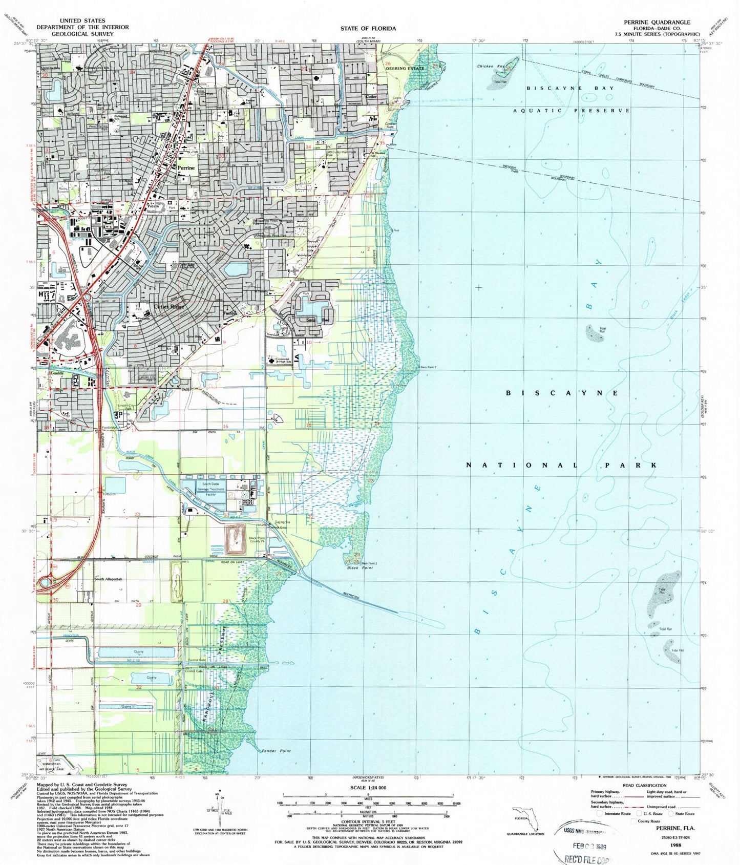 Classic USGS Perrine Florida 7.5'x7.5' Topo Map Image
