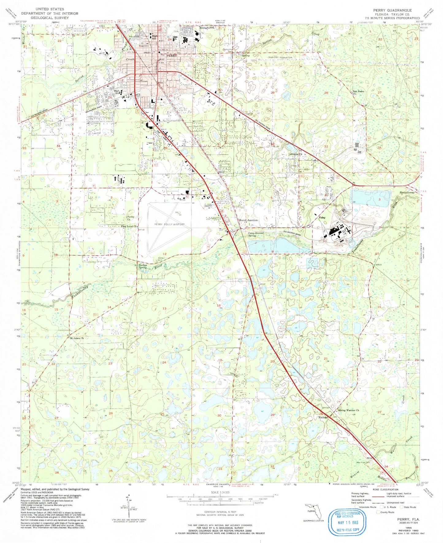 Classic USGS Perry Florida 7.5'x7.5' Topo Map Image