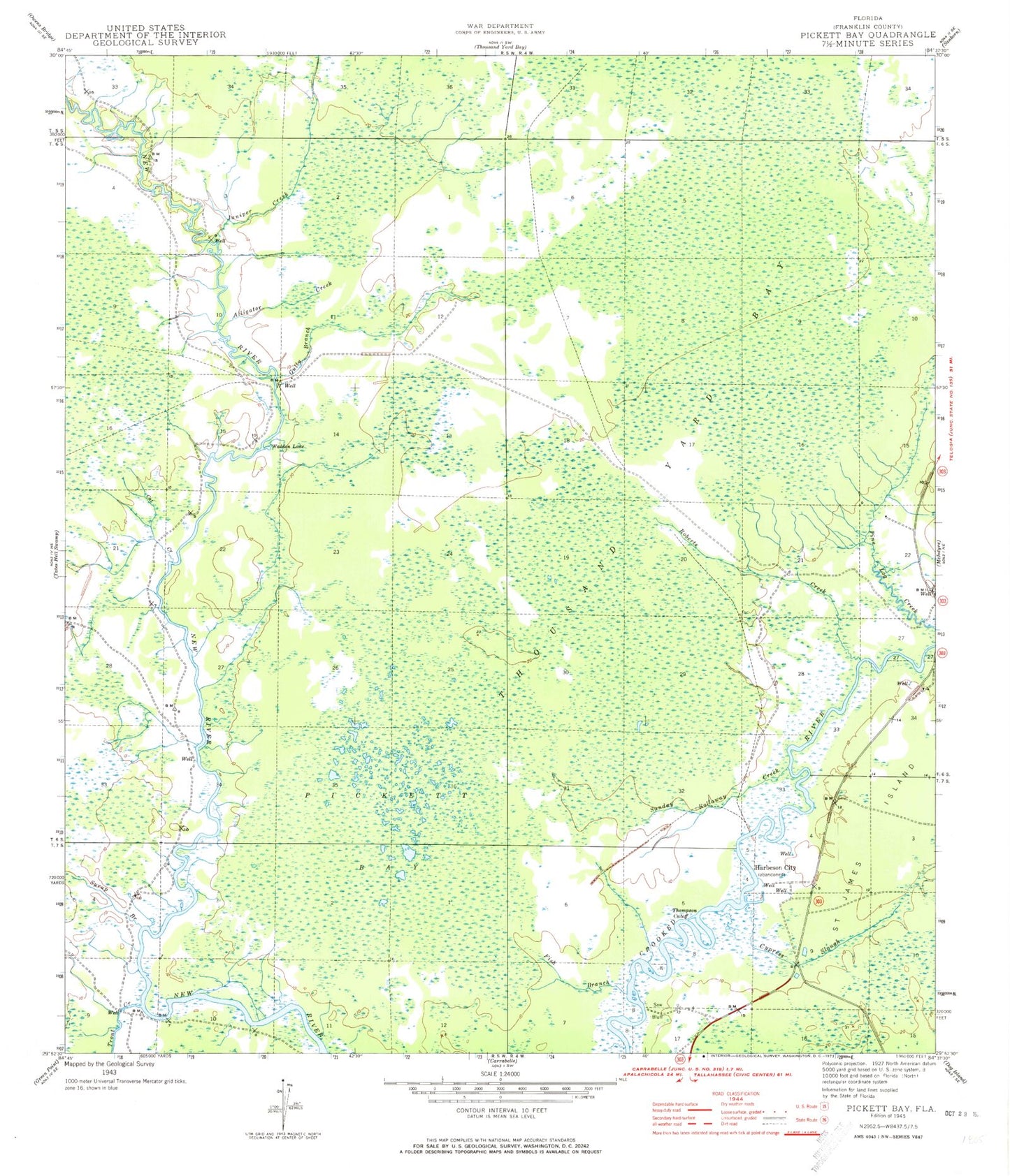 Classic USGS Pickett Bay Florida 7.5'x7.5' Topo Map Image
