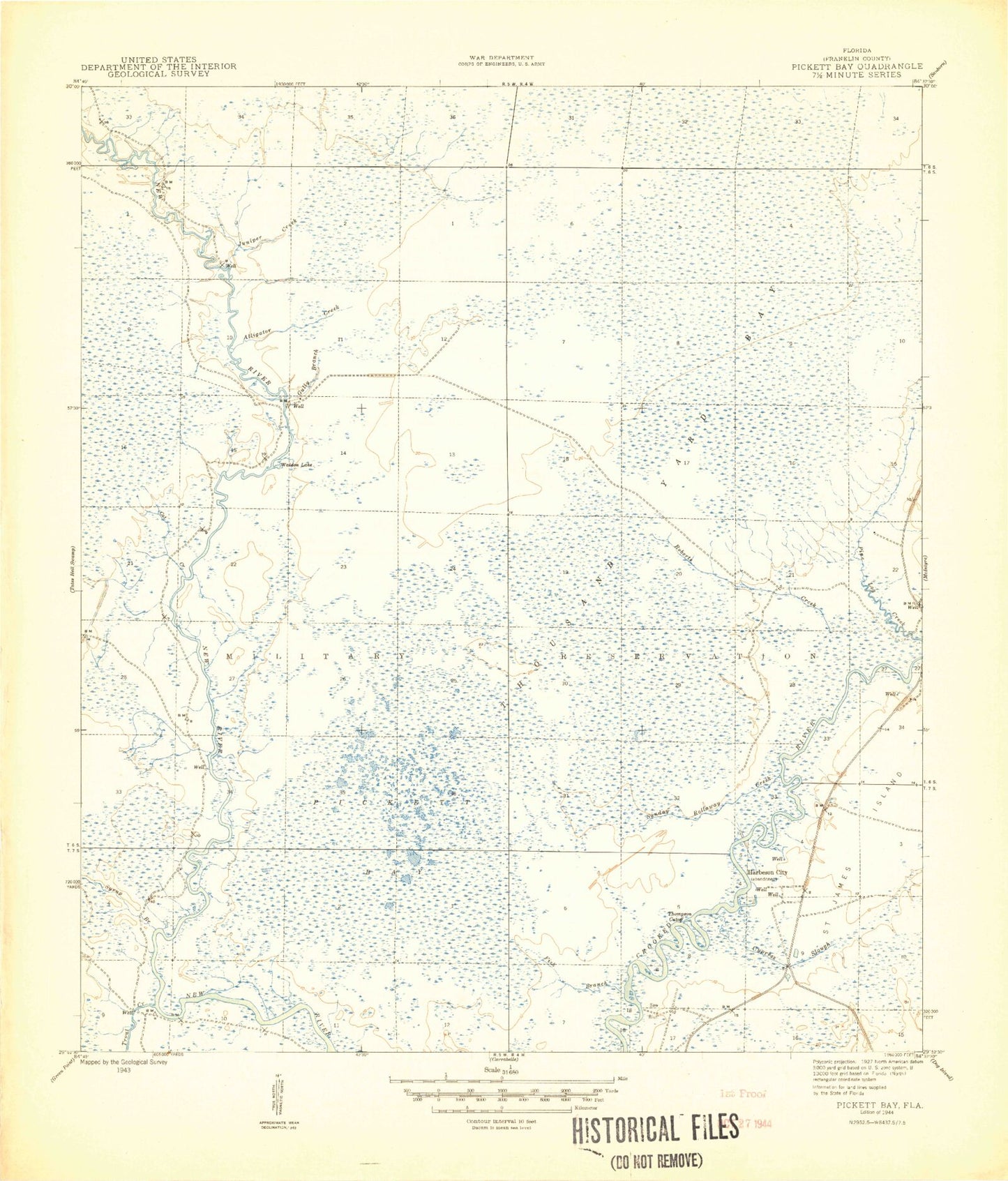 Classic USGS Pickett Bay Florida 7.5'x7.5' Topo Map Image