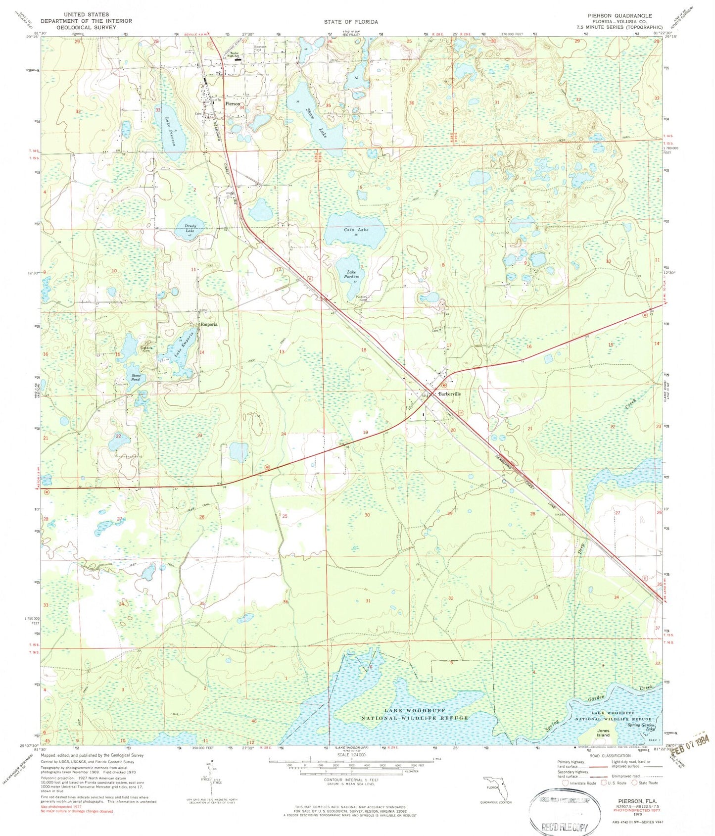 Classic USGS Pierson Florida 7.5'x7.5' Topo Map Image