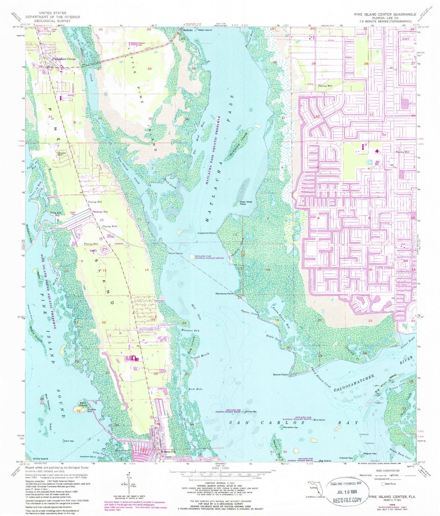 Classic USGS Pine Island Center Florida 7.5'x7.5' Topo Map Image