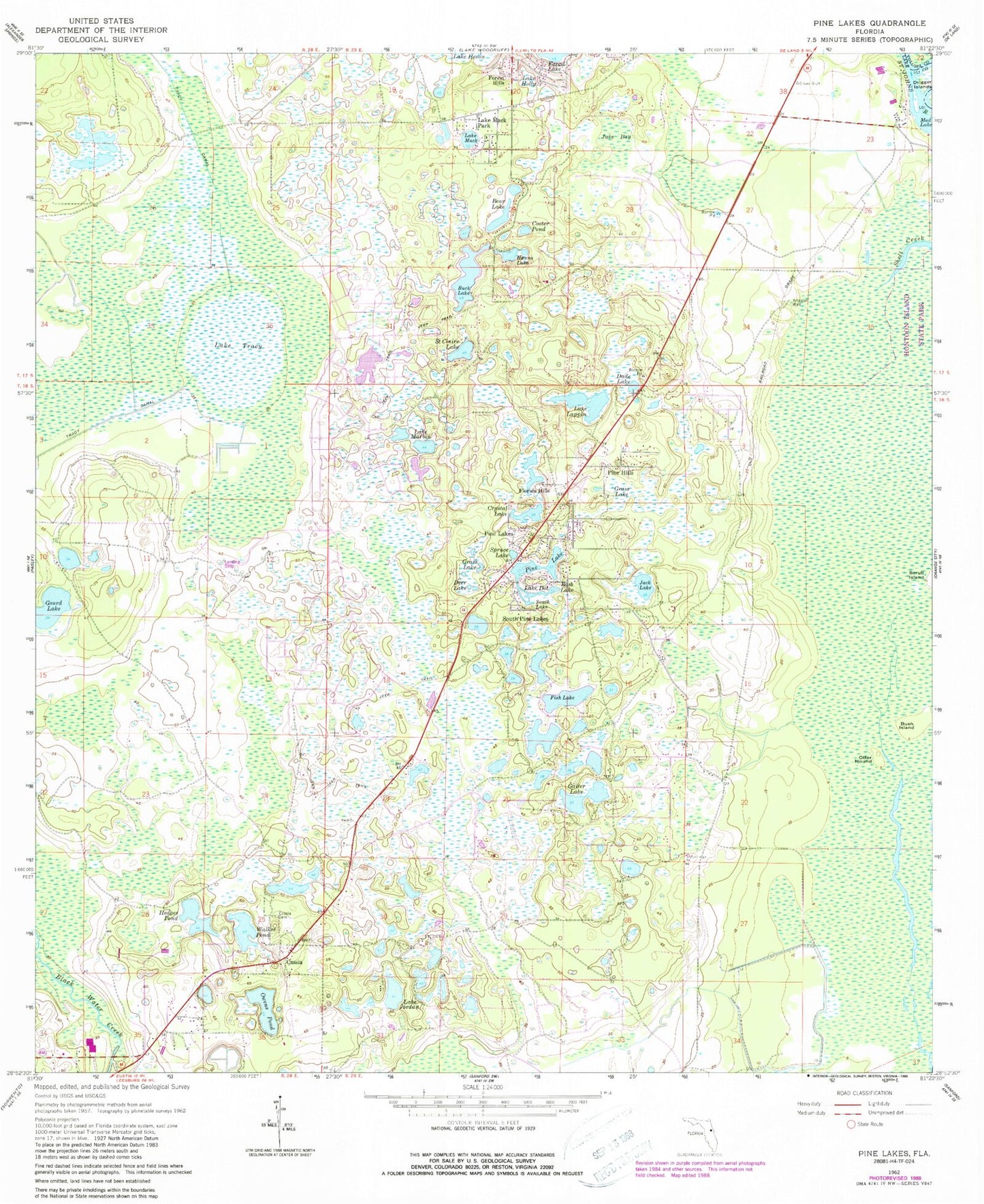 Classic USGS Pine Lakes Florida 7.5'x7.5' Topo Map Image