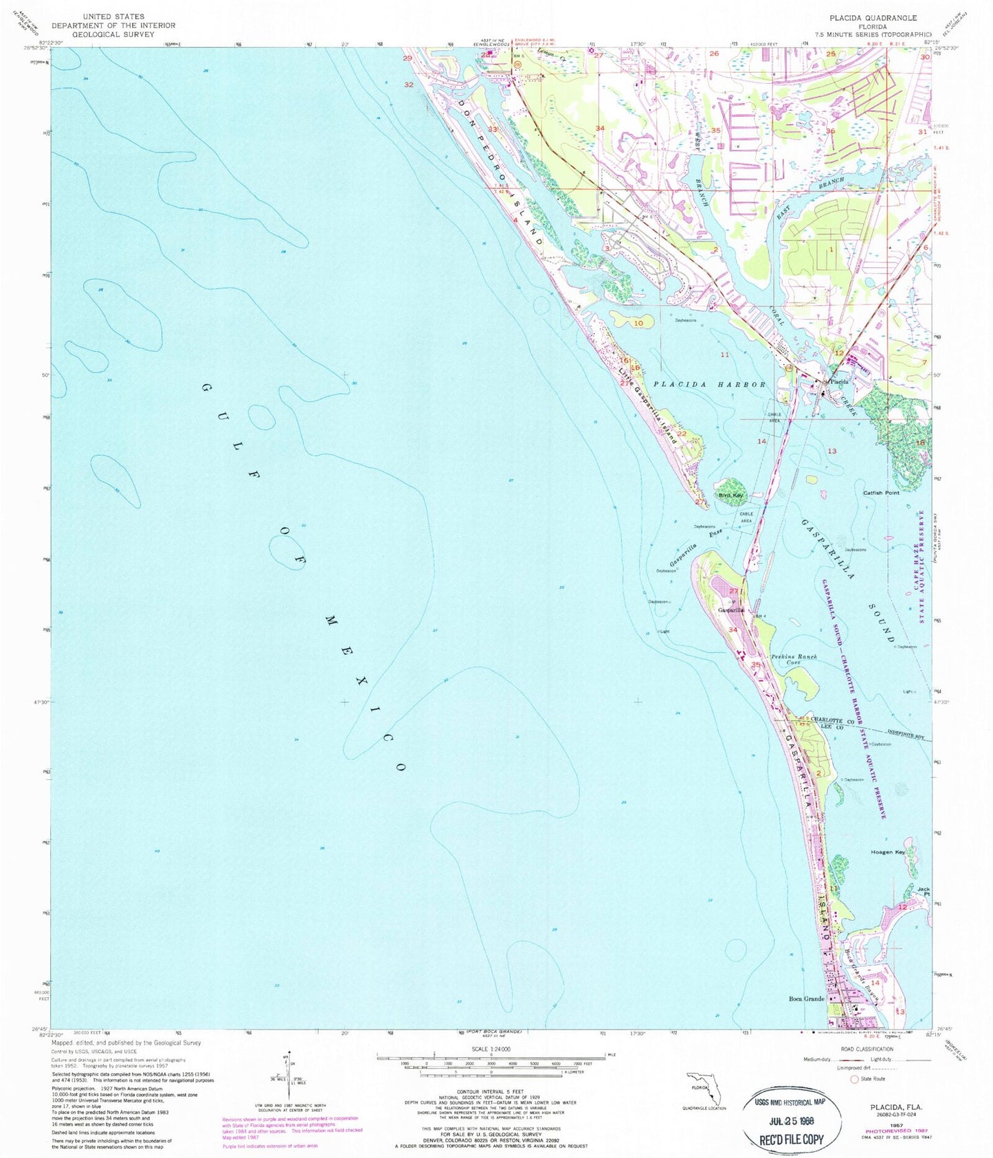 Classic USGS Placida Florida 7.5'x7.5' Topo Map Image