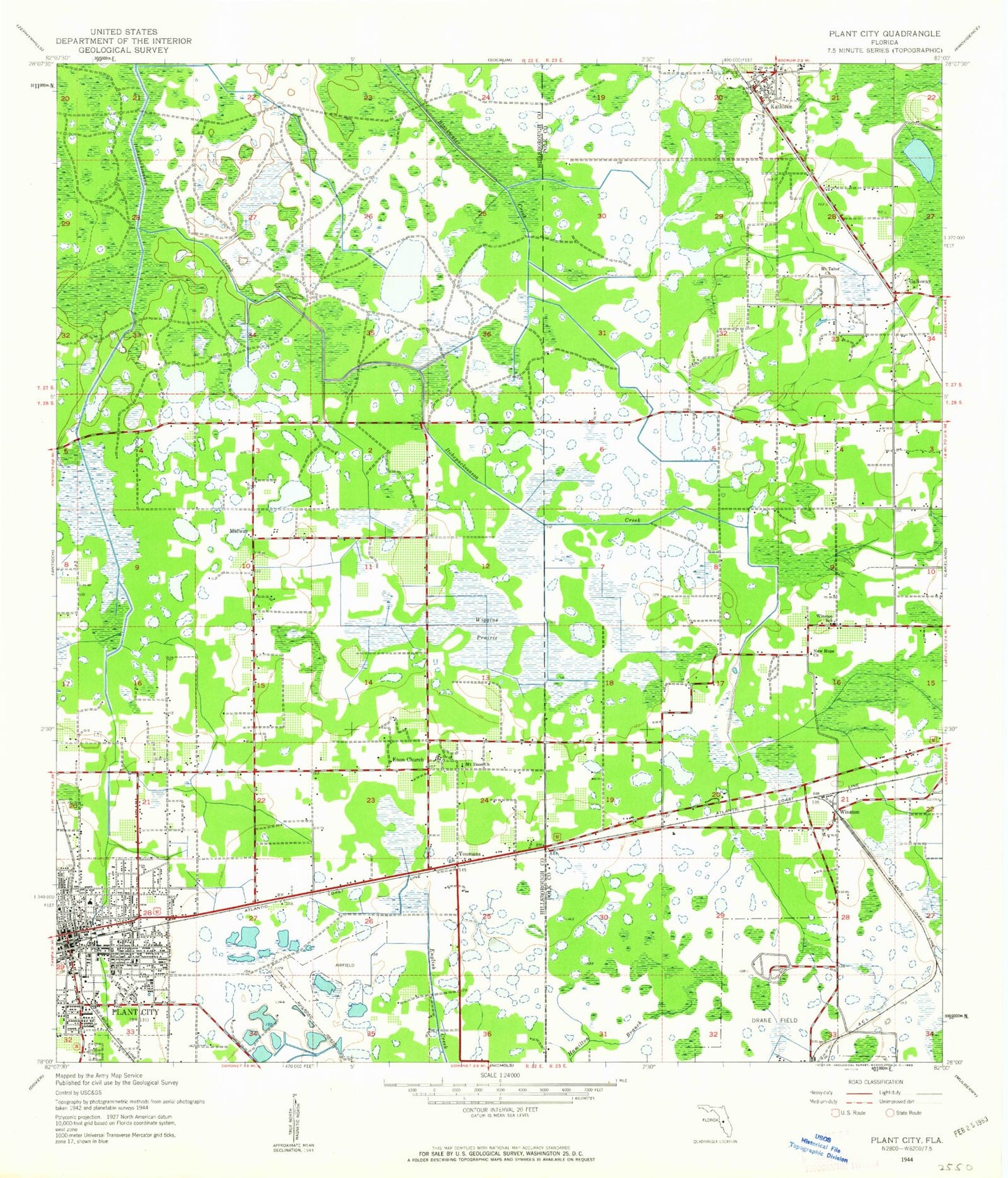 Classic USGS Plant City East Florida 7.5'x7.5' Topo Map Image