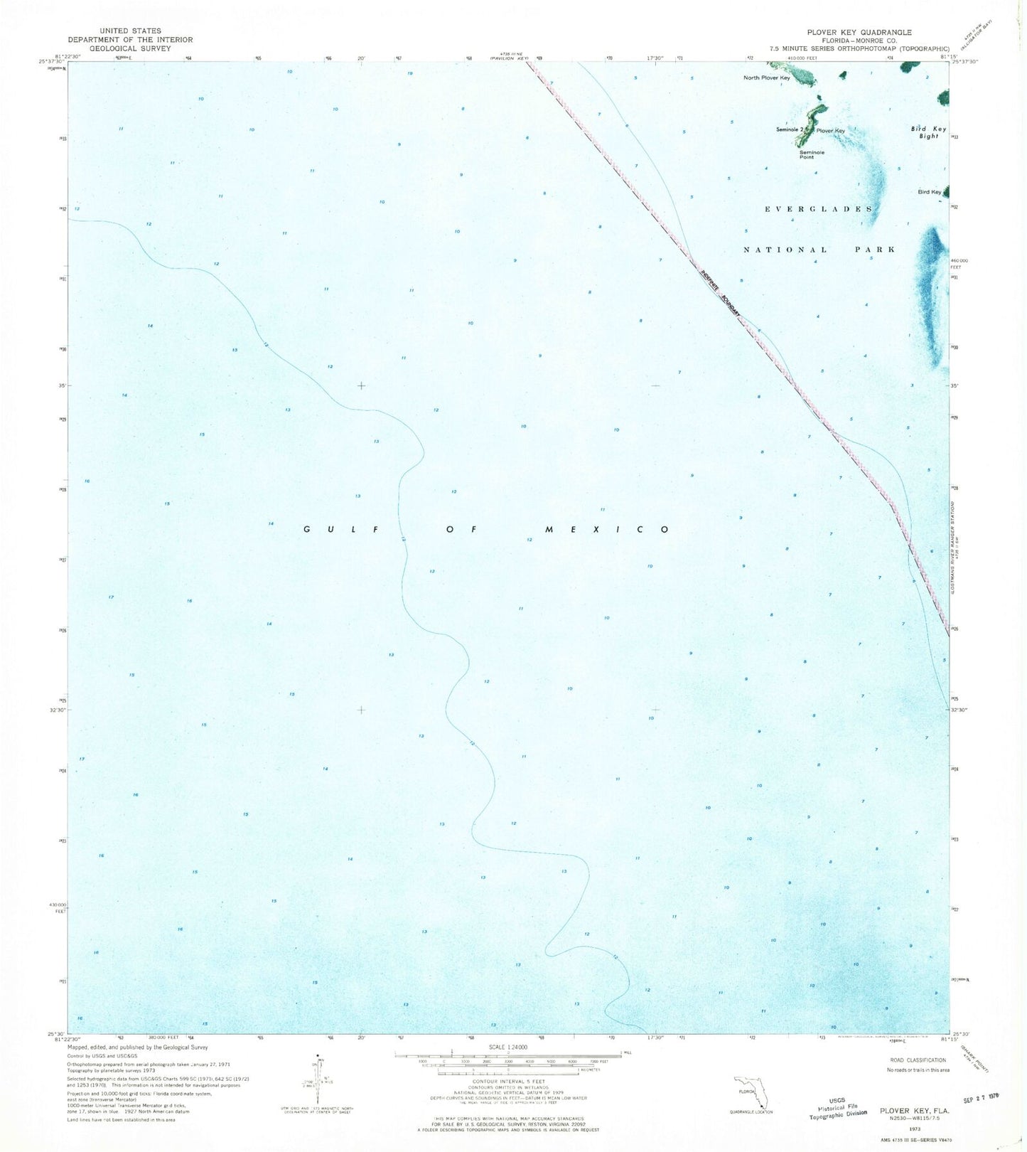 Classic USGS Plover Key Florida 7.5'x7.5' Topo Map Image