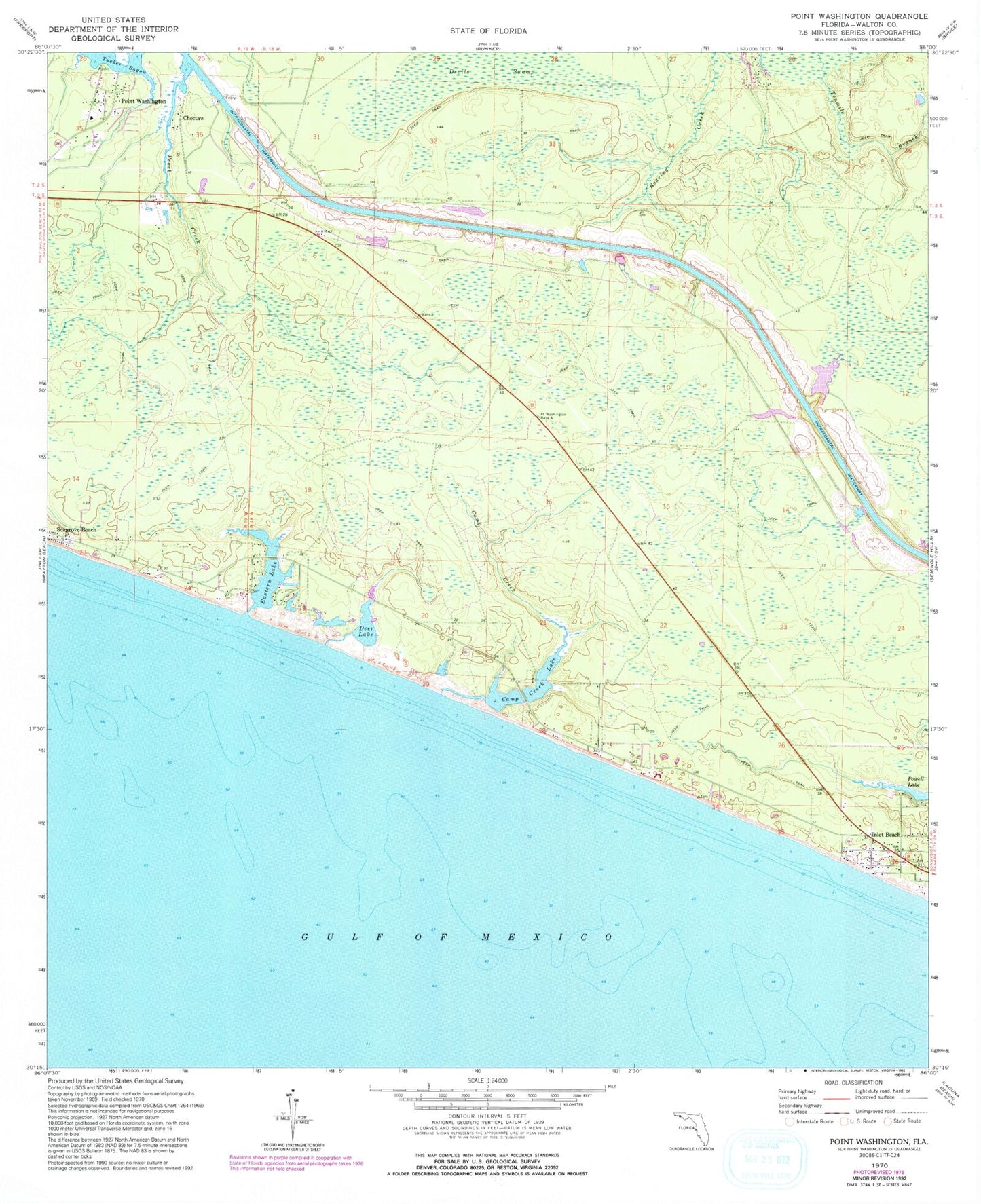 Classic USGS Point Washington Florida 7.5'x7.5' Topo Map Image