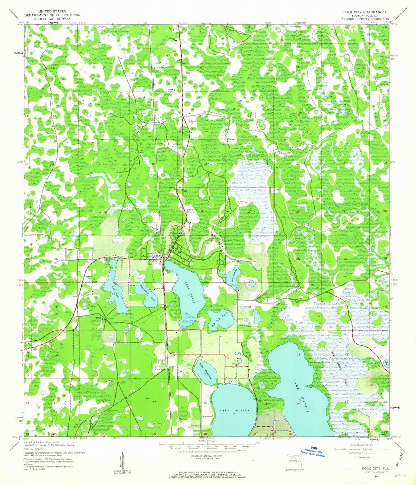 Classic USGS Polk City Florida 7.5'x7.5' Topo Map Image