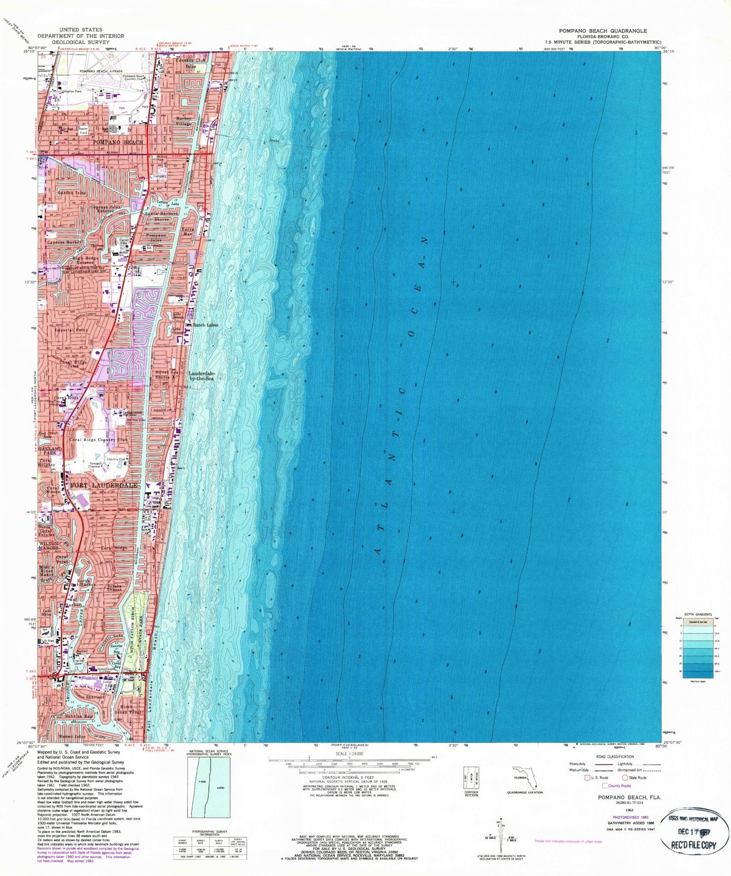 Classic USGS Pompano Beach Florida 7.5'x7.5' Topo Map Image