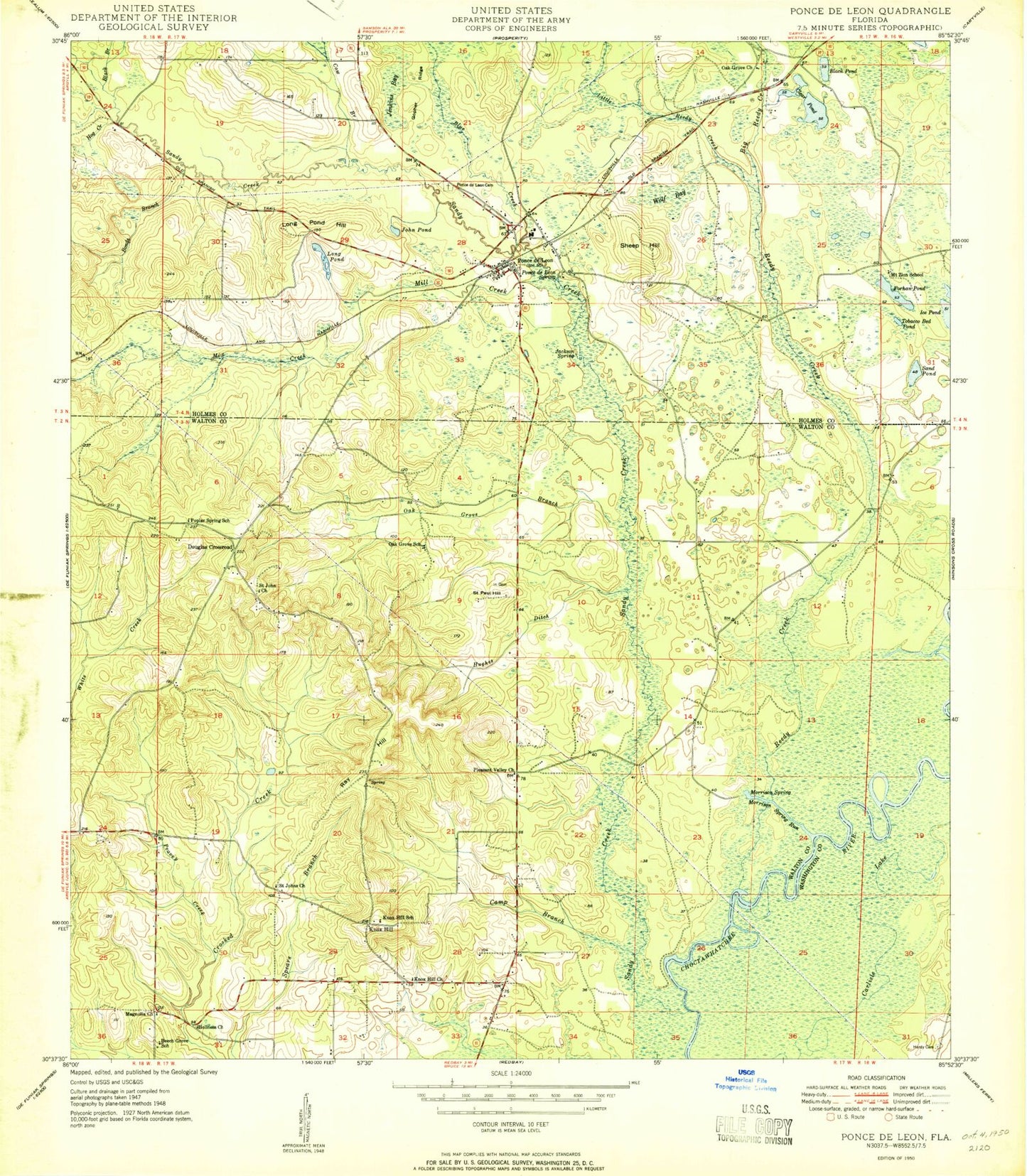 Classic USGS Ponce de Leon Florida 7.5'x7.5' Topo Map Image