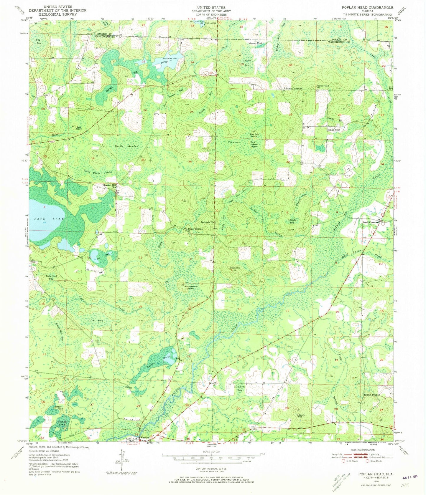 Classic USGS Poplar Head Florida 7.5'x7.5' Topo Map Image