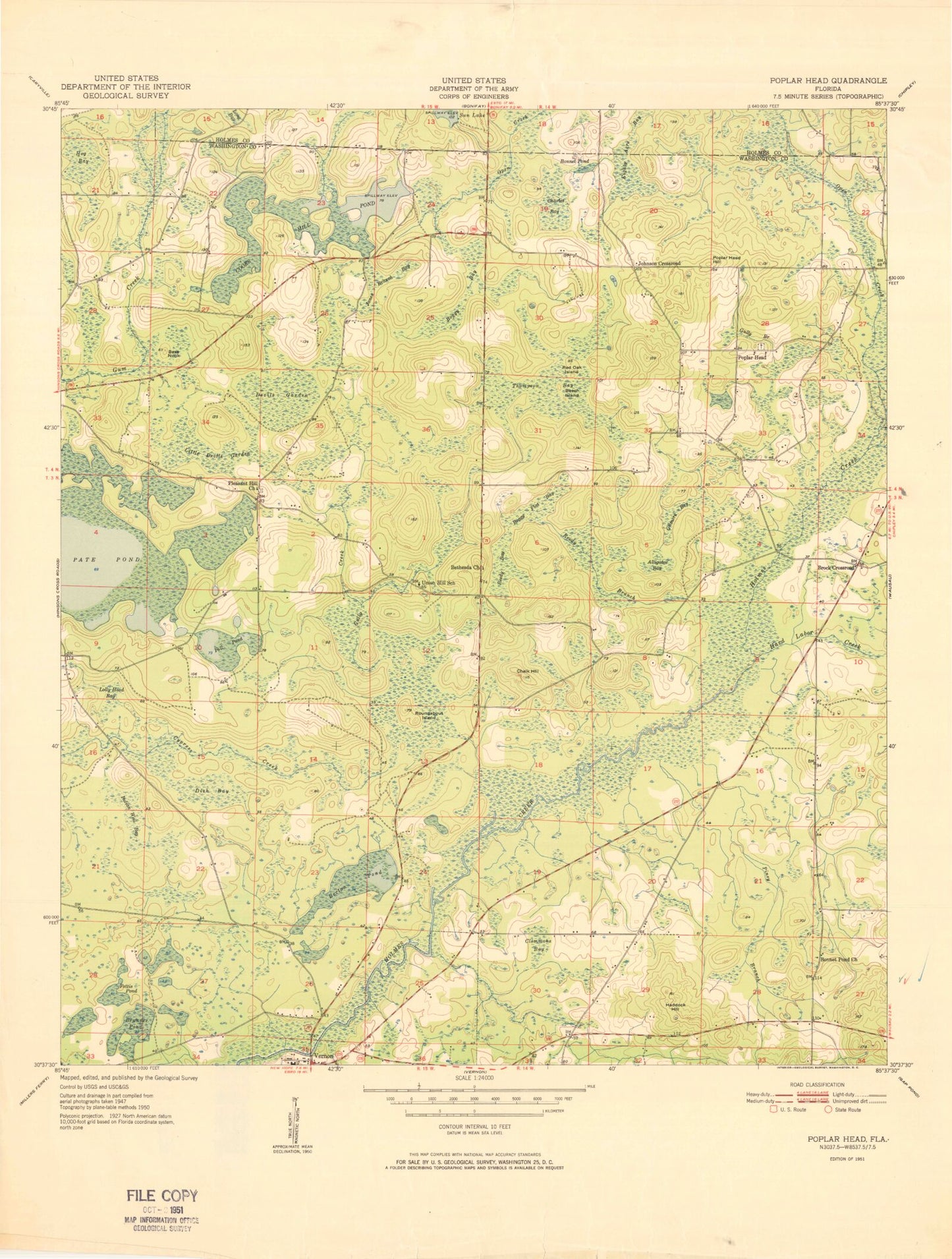 Classic USGS Poplar Head Florida 7.5'x7.5' Topo Map Image