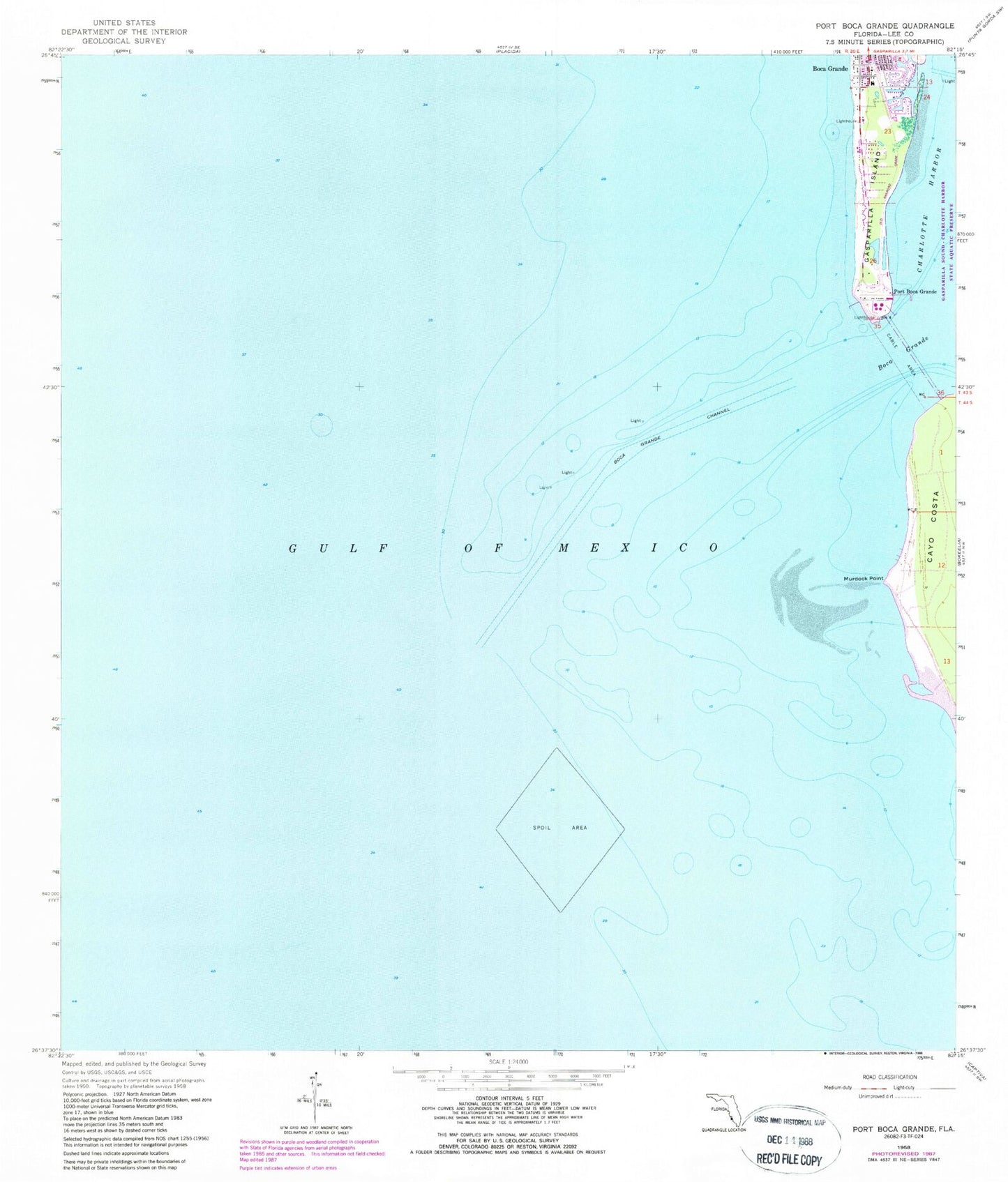 Classic USGS Port Boca Grande Florida 7.5'x7.5' Topo Map Image