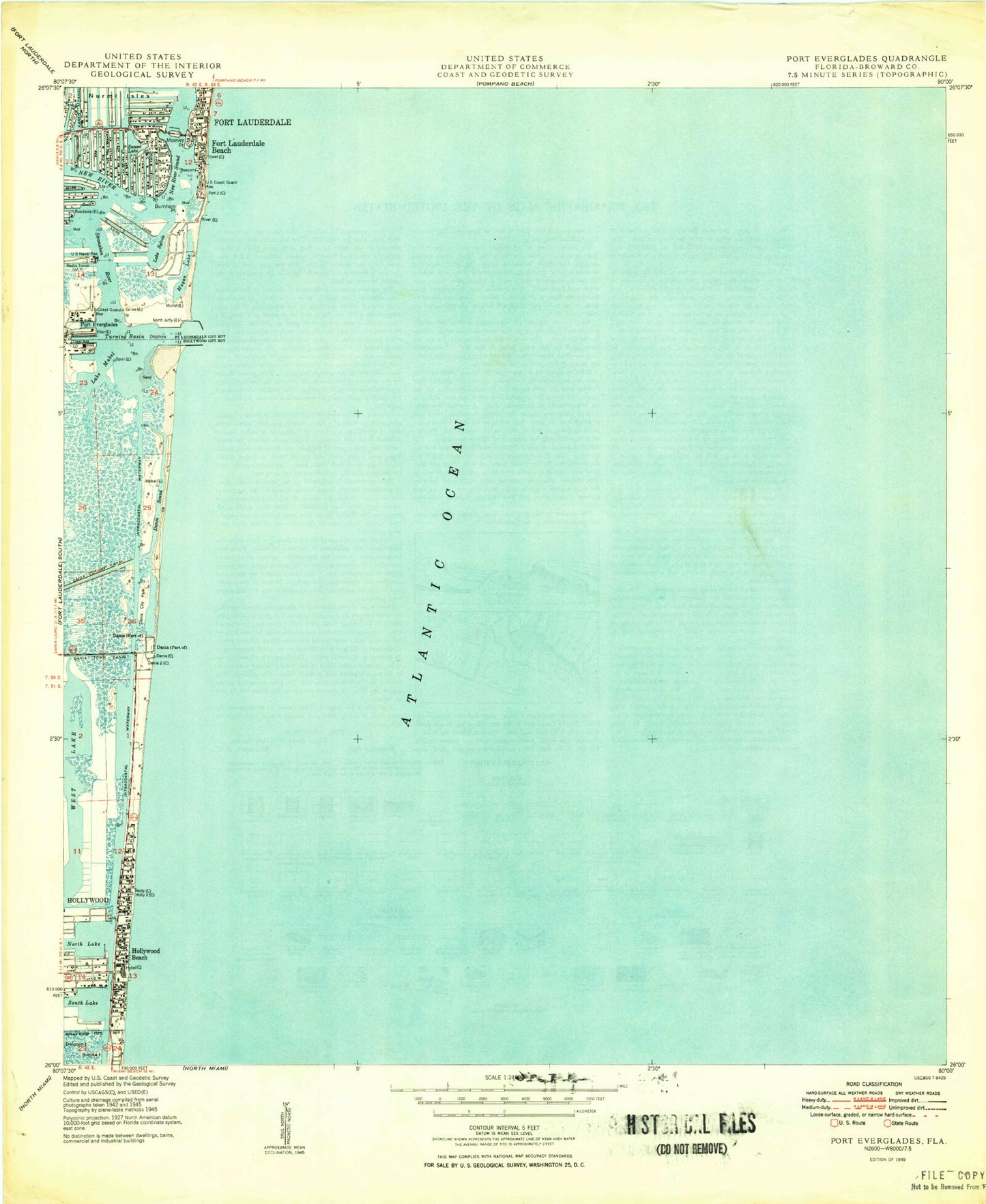 Classic USGS Port Everglades Florida 7.5'x7.5' Topo Map Image