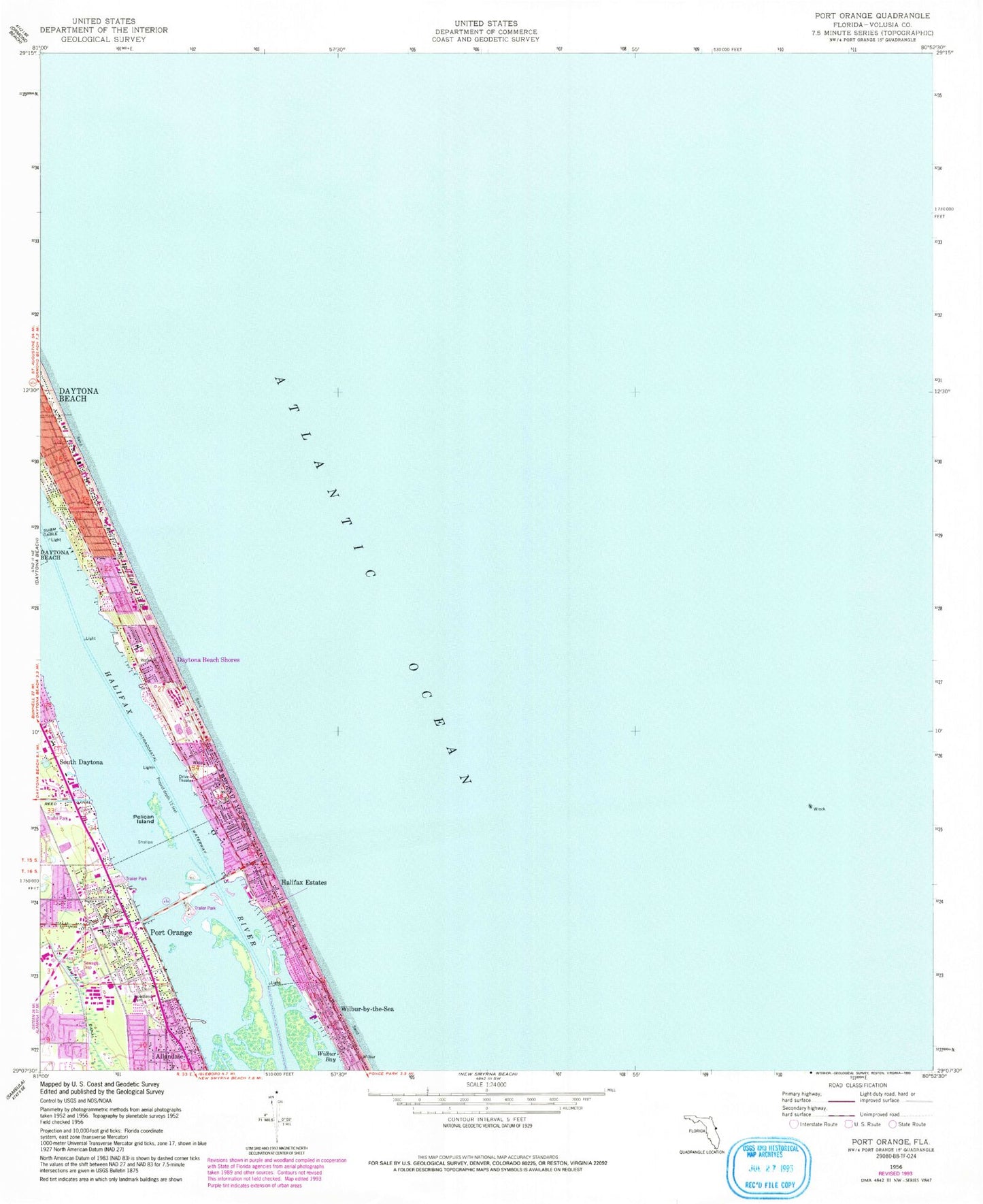 Classic USGS Port Orange Florida 7.5'x7.5' Topo Map Image
