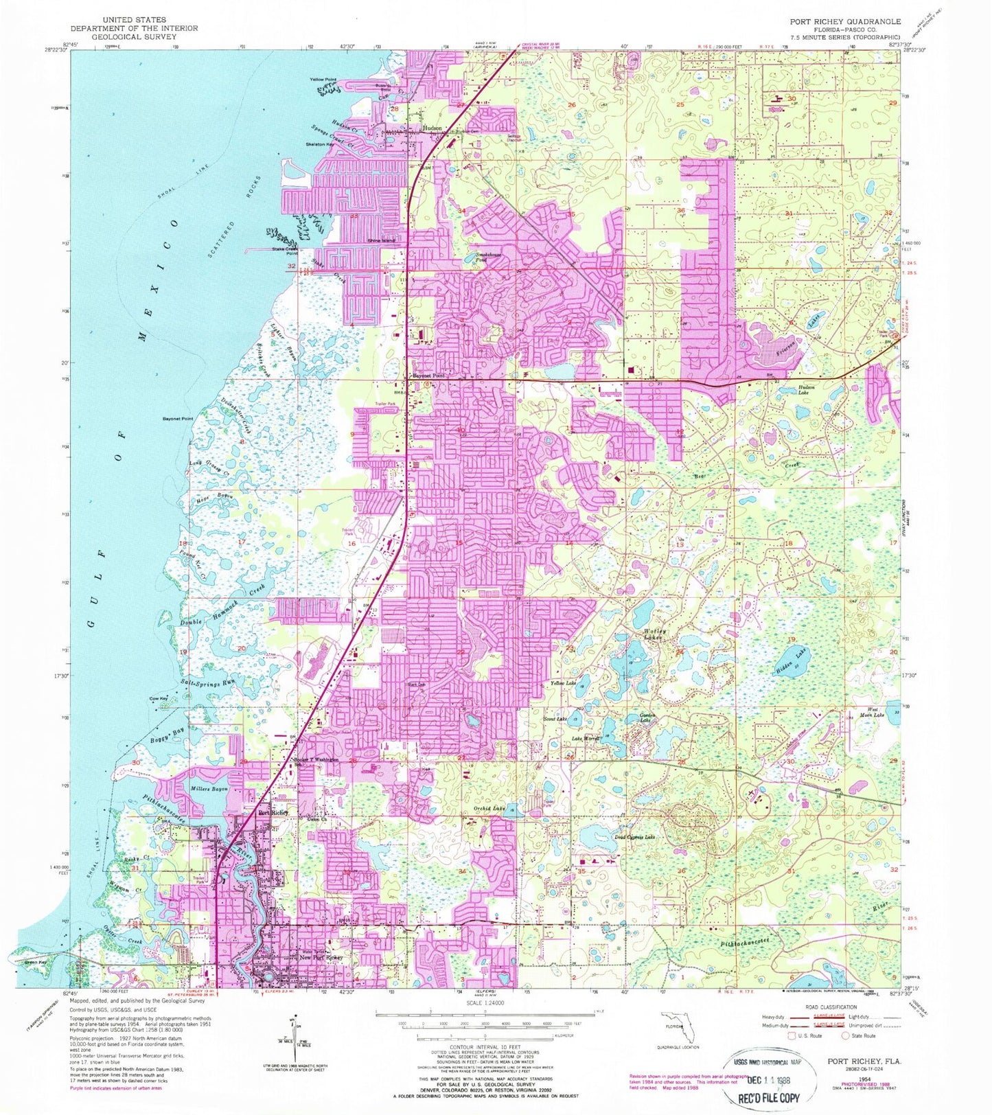 Classic USGS Port Richey Florida 7.5'x7.5' Topo Map Image