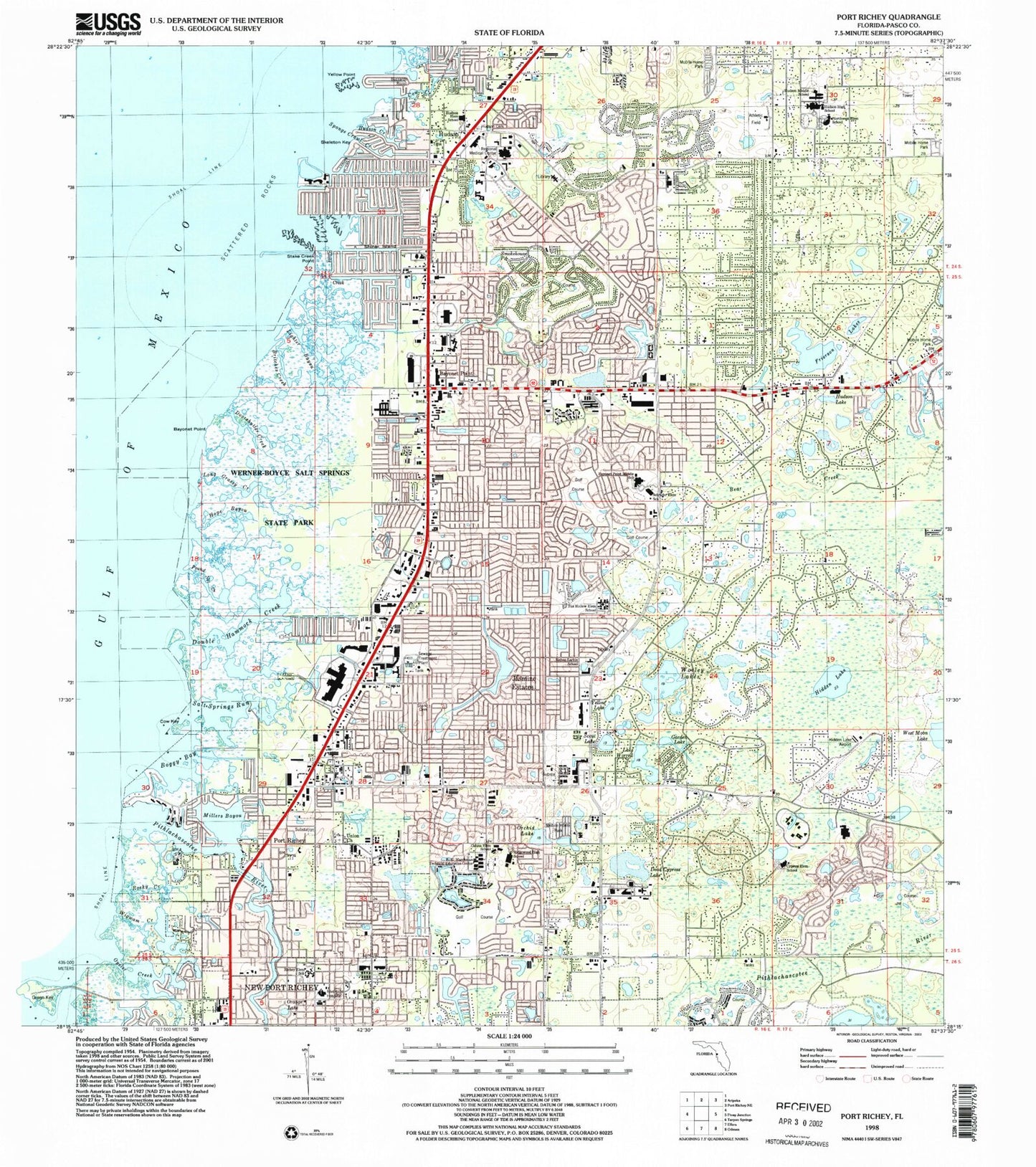 Classic USGS Port Richey Florida 7.5'x7.5' Topo Map Image