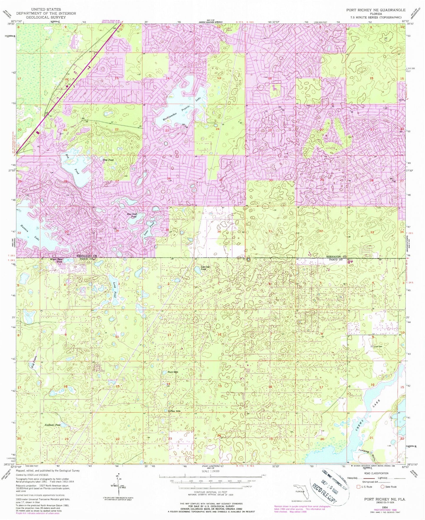 Classic USGS Port Richey NE Florida 7.5'x7.5' Topo Map Image
