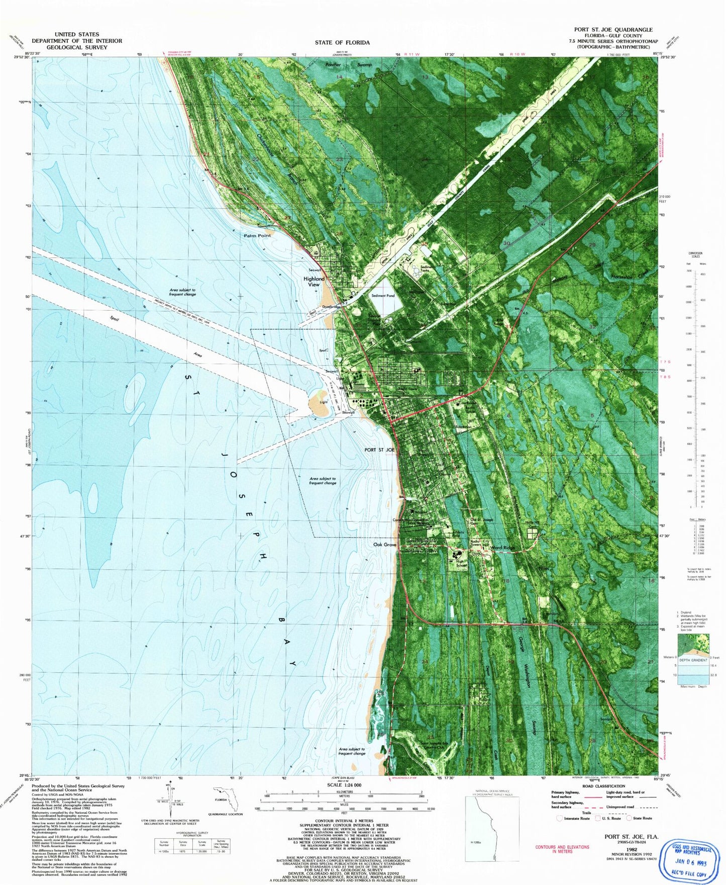 Classic USGS Port Saint Joe Florida 7.5'x7.5' Topo Map Image