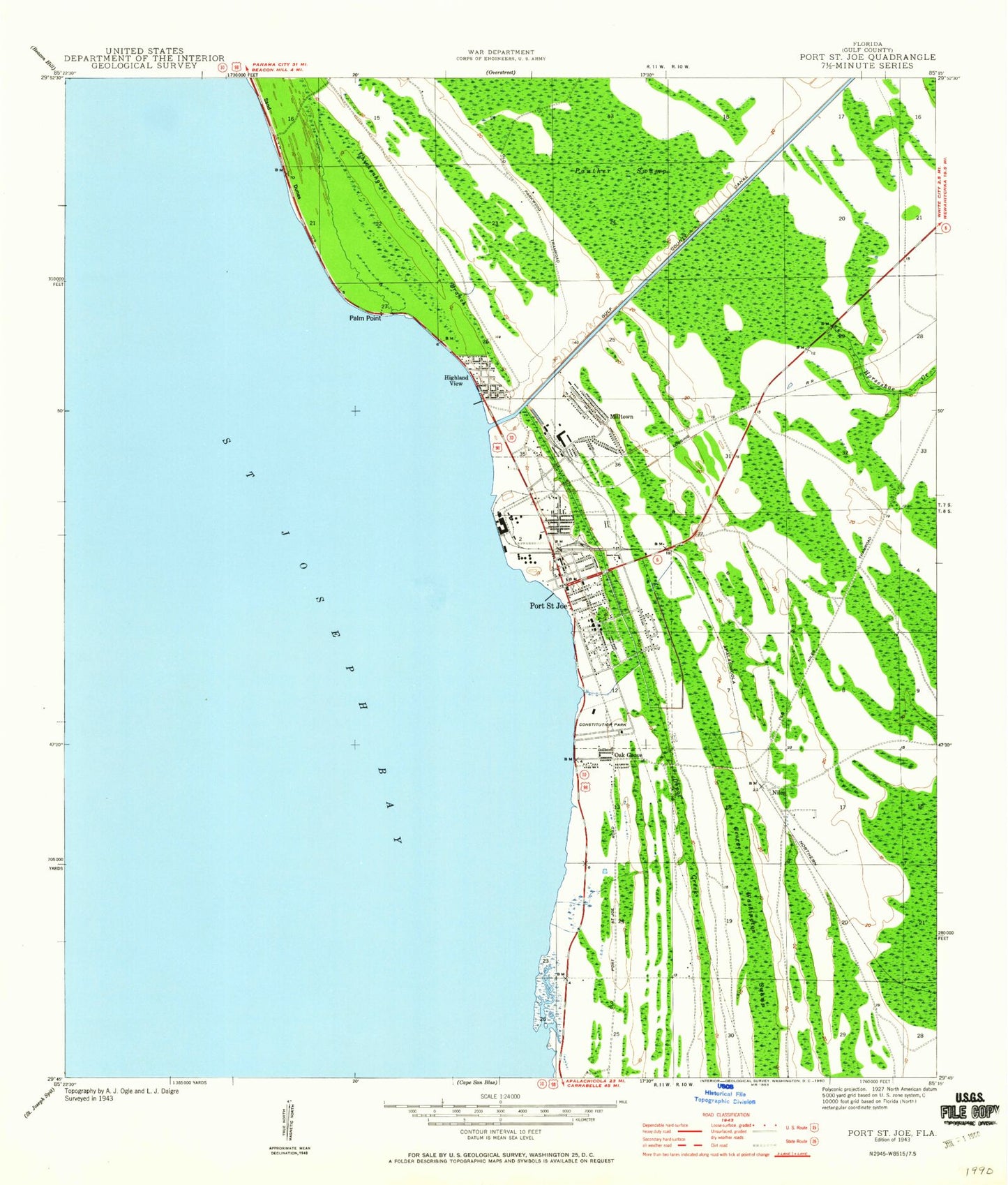Classic USGS Port Saint Joe Florida 7.5'x7.5' Topo Map Image