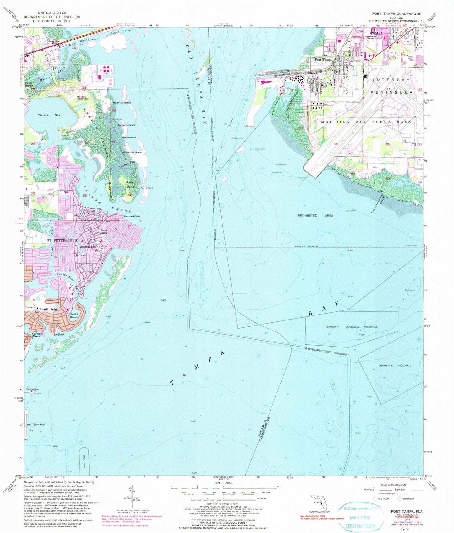 Classic USGS Port Tampa Florida 7.5'x7.5' Topo Map Image