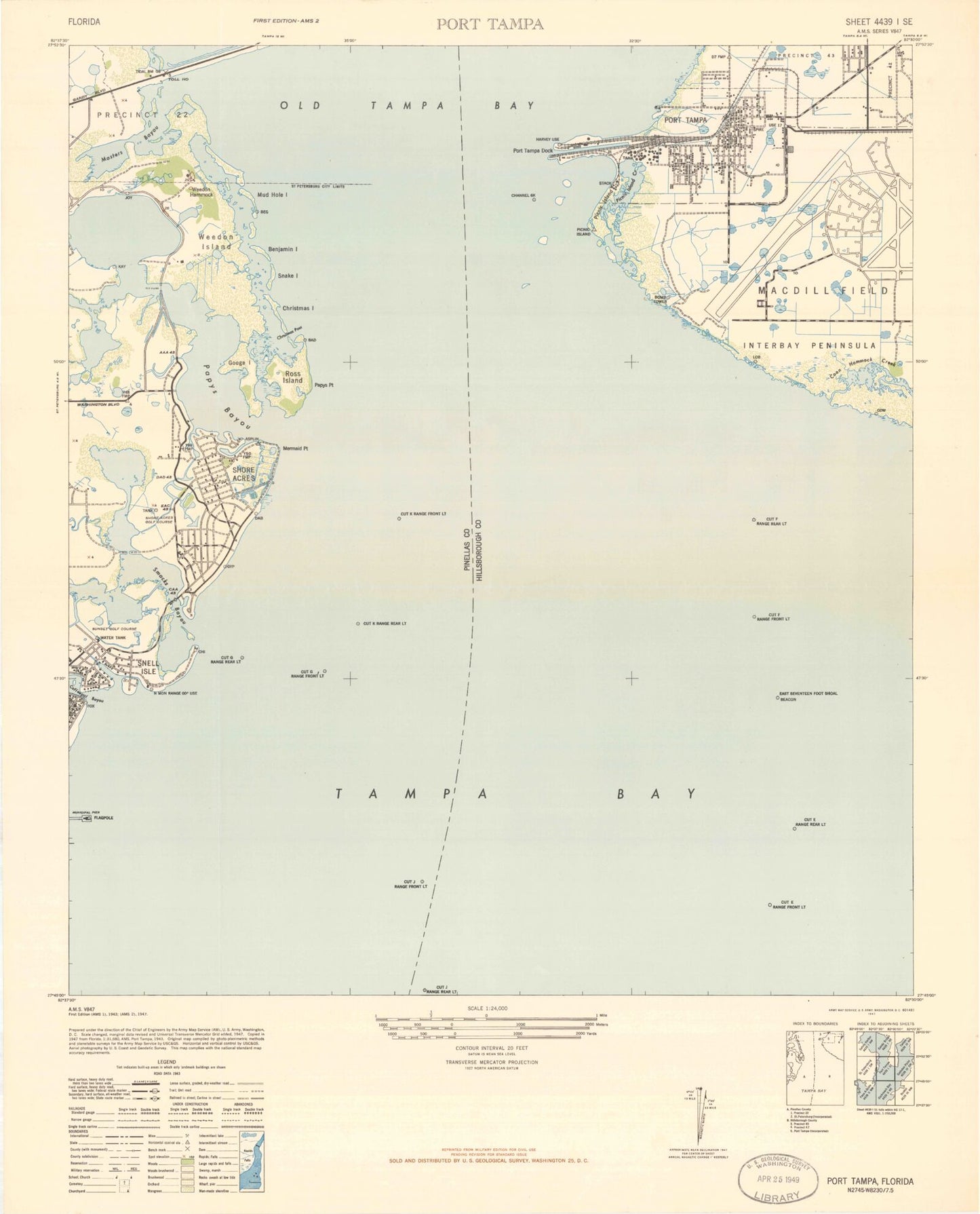 Classic USGS Port Tampa Florida 7.5'x7.5' Topo Map Image