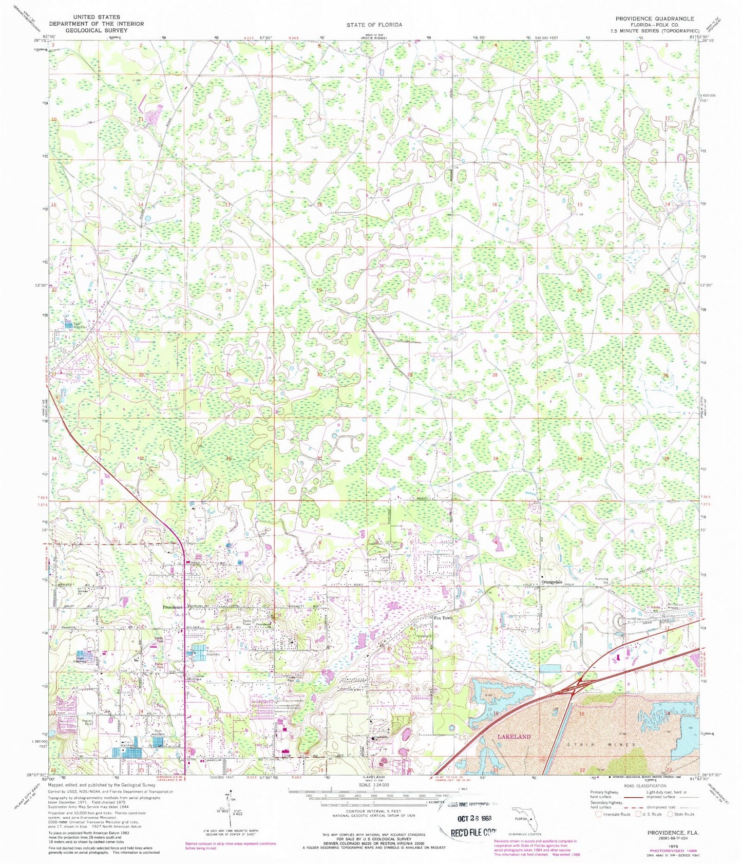 Classic USGS Providence Florida 7.5'x7.5' Topo Map Image