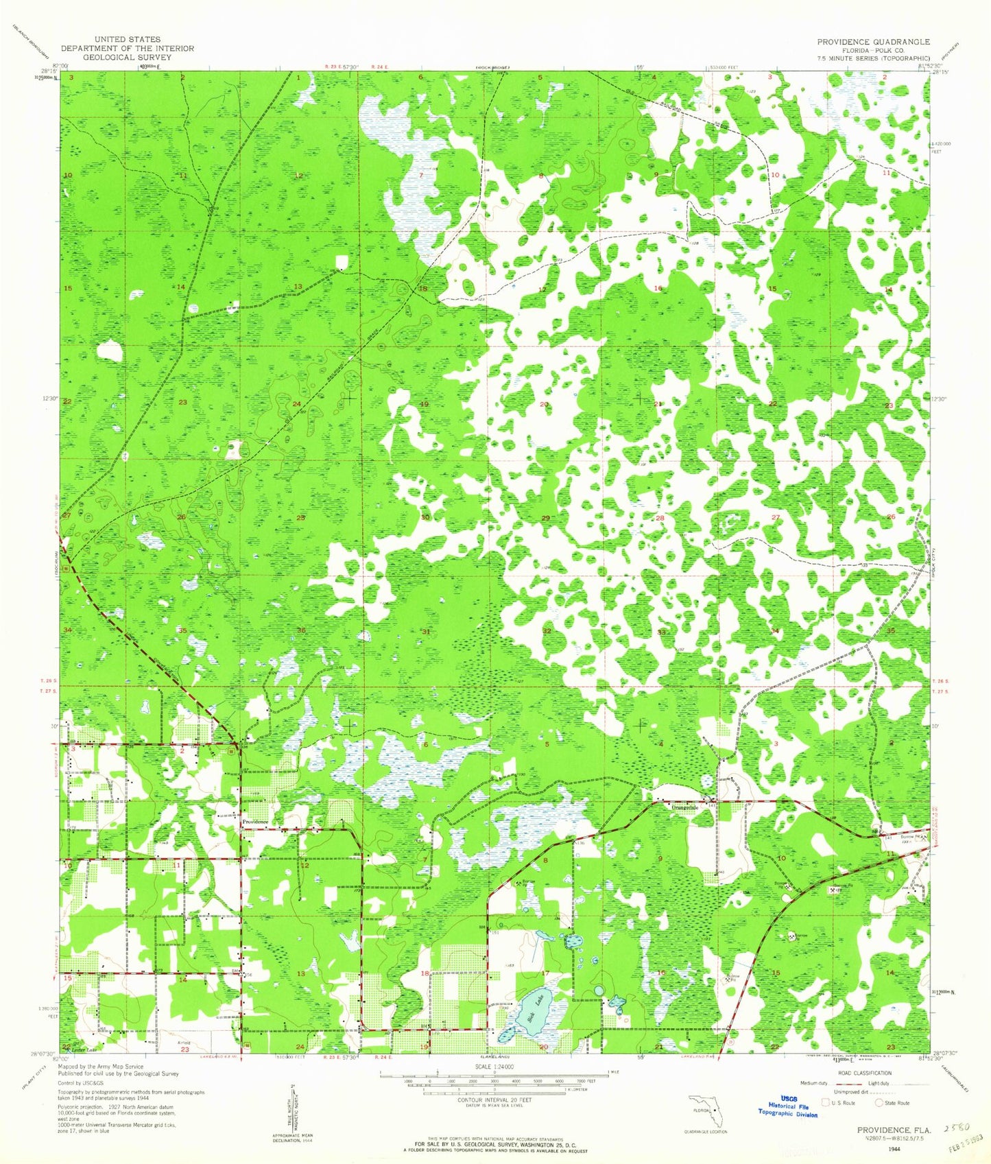 Classic USGS Providence Florida 7.5'x7.5' Topo Map Image