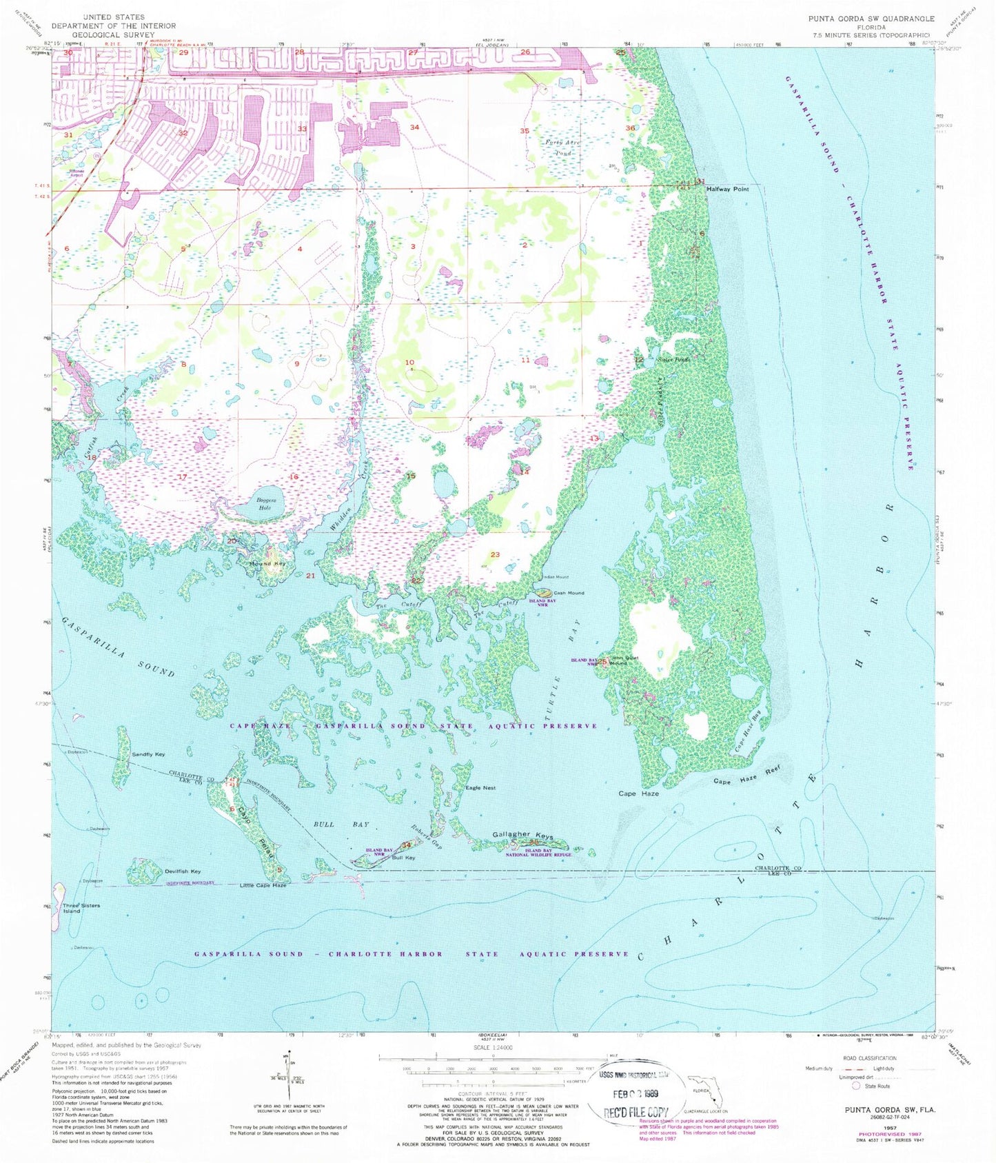 Classic USGS Punta Gorda SW Florida 7.5'x7.5' Topo Map Image