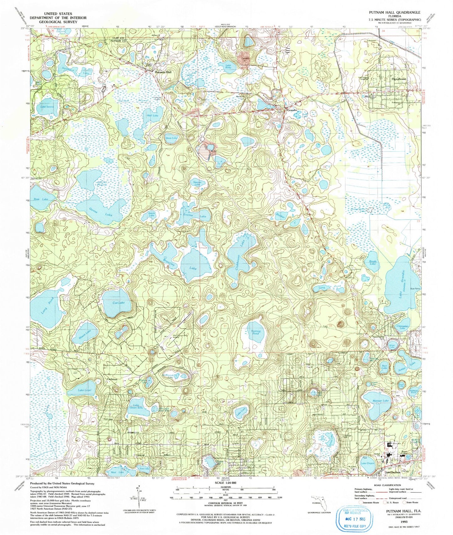 Classic USGS Putnam Hall Florida 7.5'x7.5' Topo Map Image