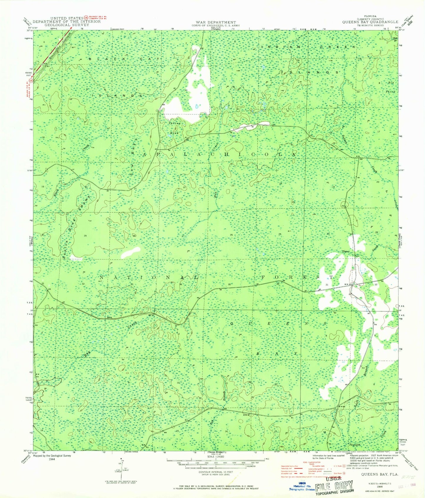 Classic USGS Queens Bay Florida 7.5'x7.5' Topo Map Image