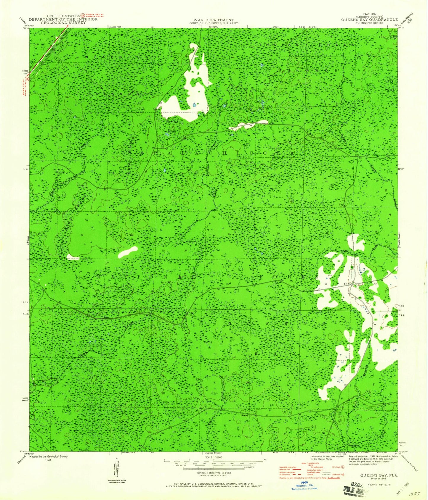 Classic USGS Queens Bay Florida 7.5'x7.5' Topo Map Image