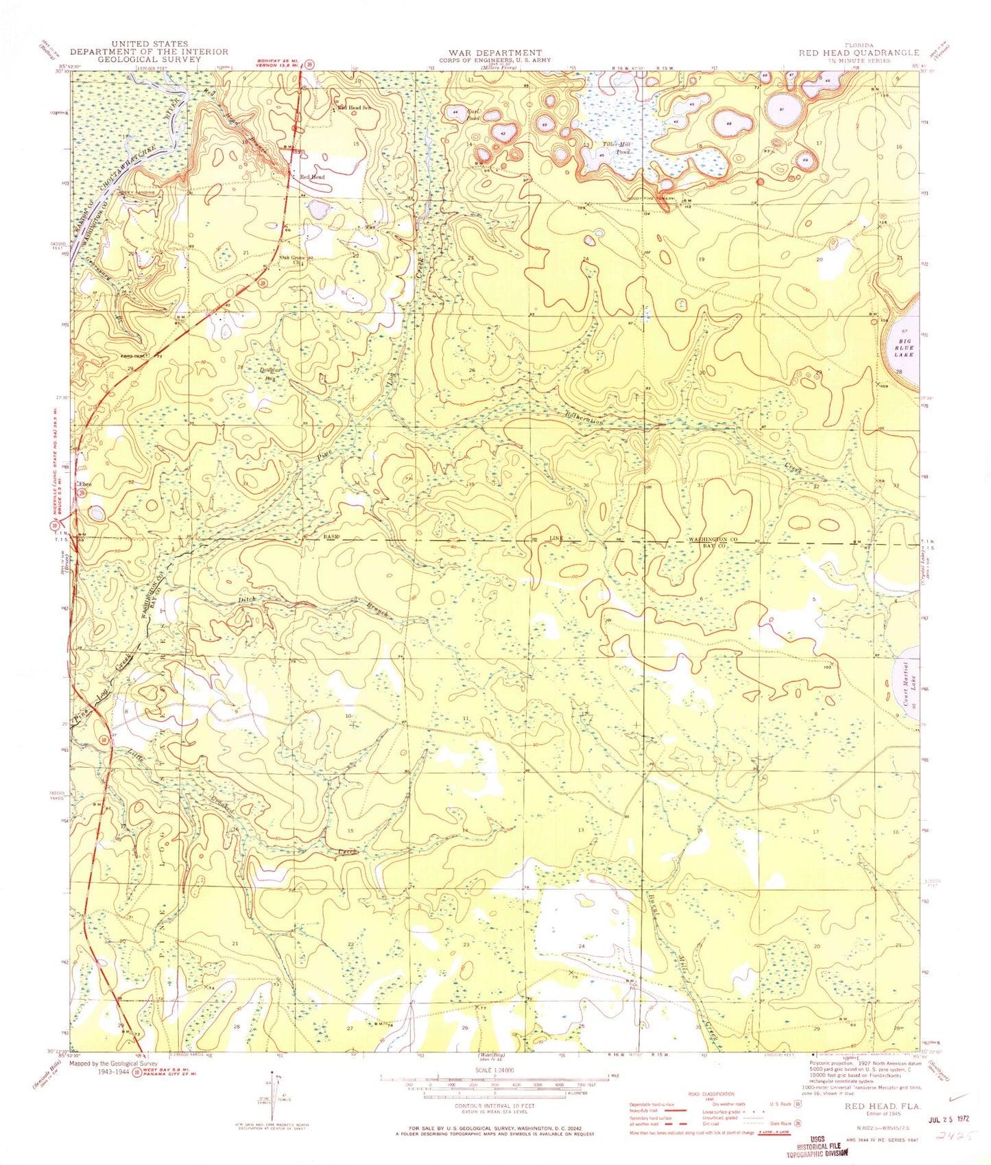 Classic USGS Red Head Florida 7.5'x7.5' Topo Map Image