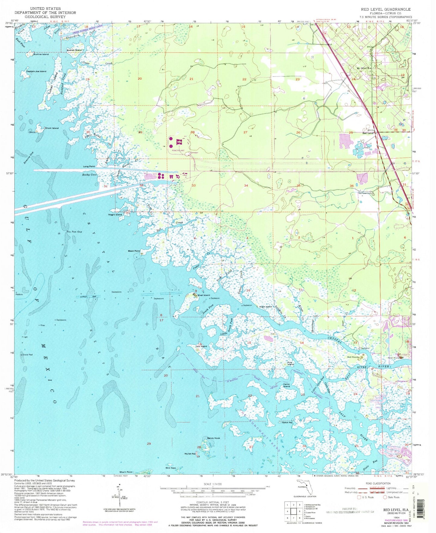 Classic USGS Red Level Florida 7.5'x7.5' Topo Map Image