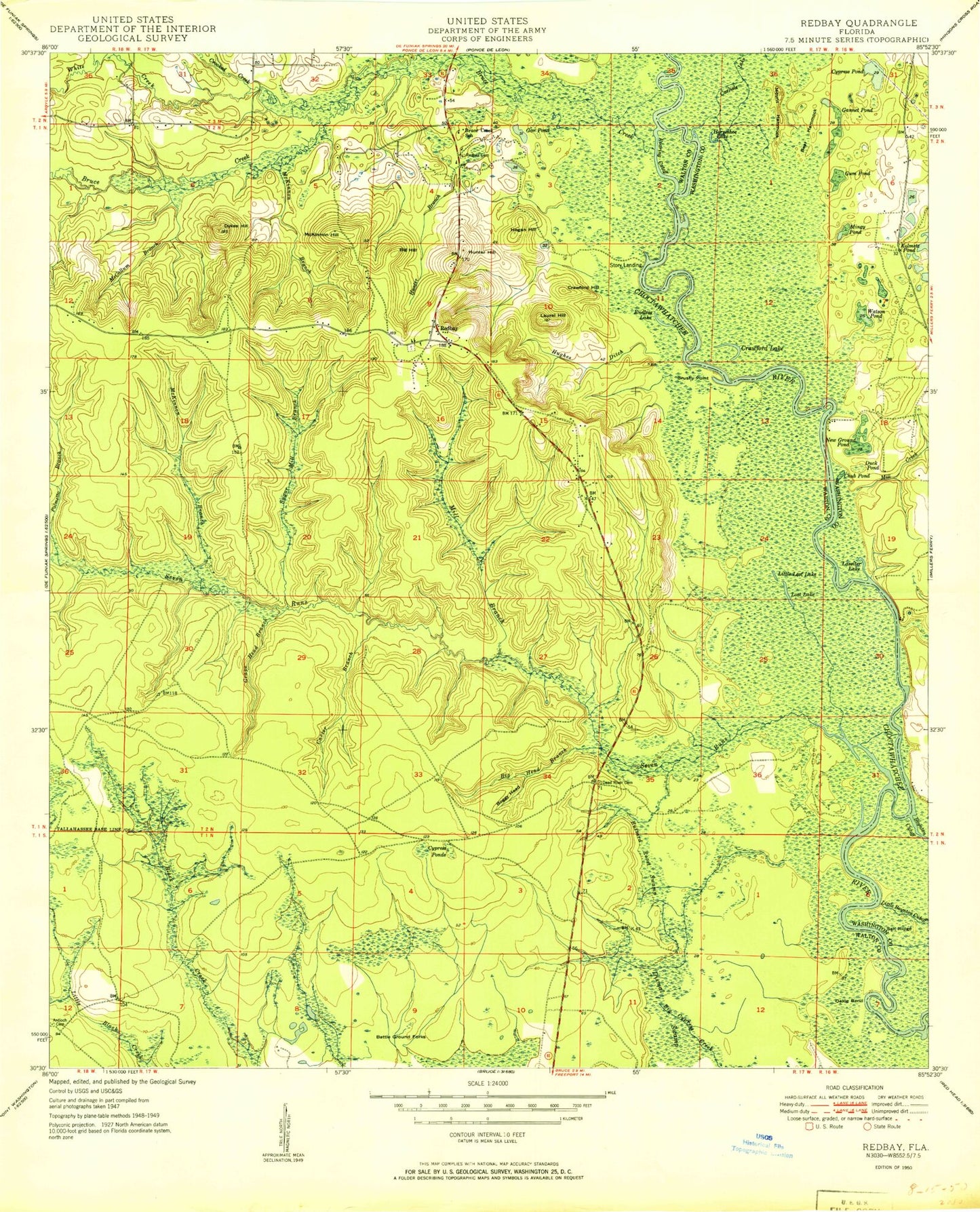 Classic USGS Redbay Florida 7.5'x7.5' Topo Map Image