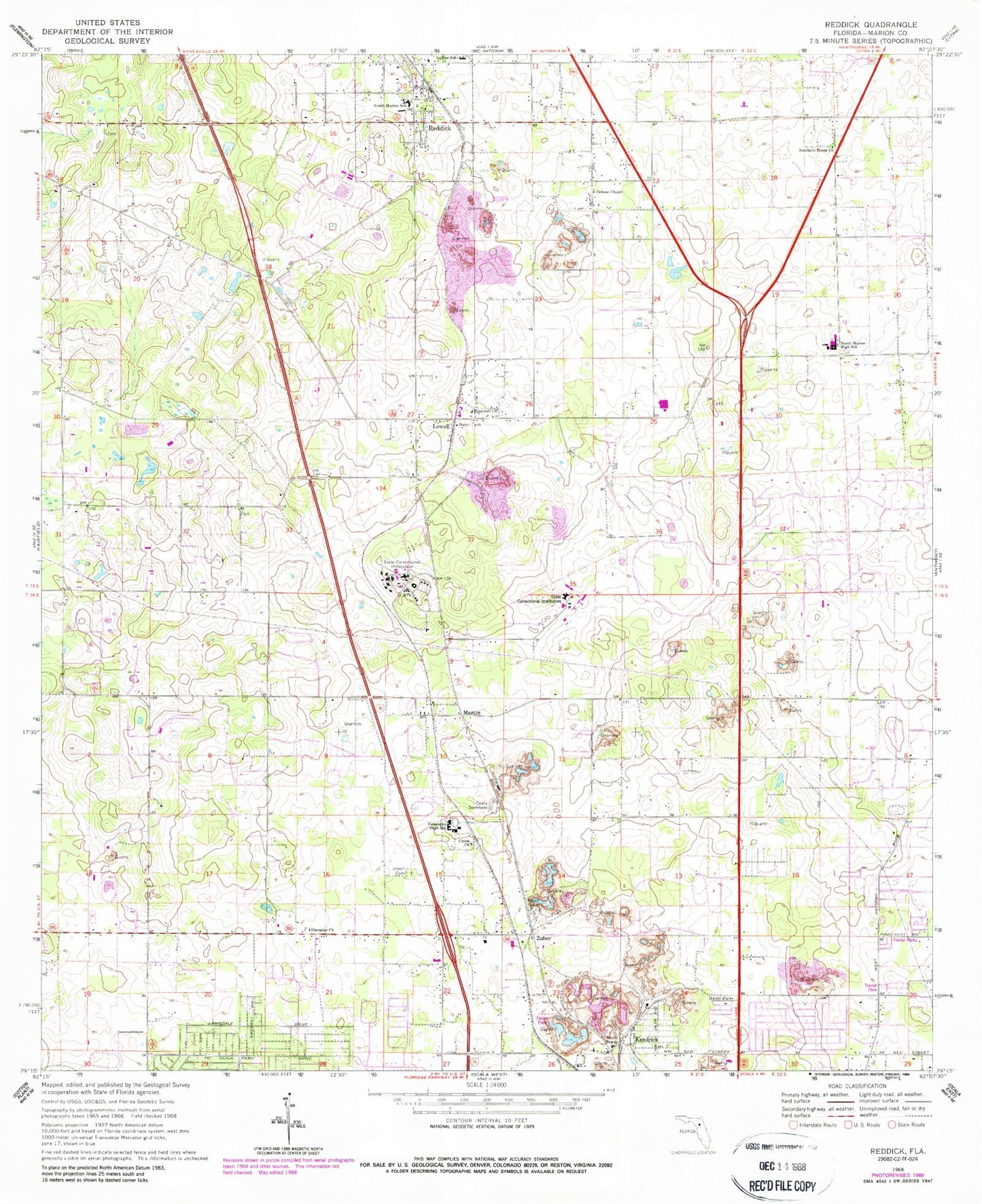 Classic USGS Reddick Florida 7.5'x7.5' Topo Map Image