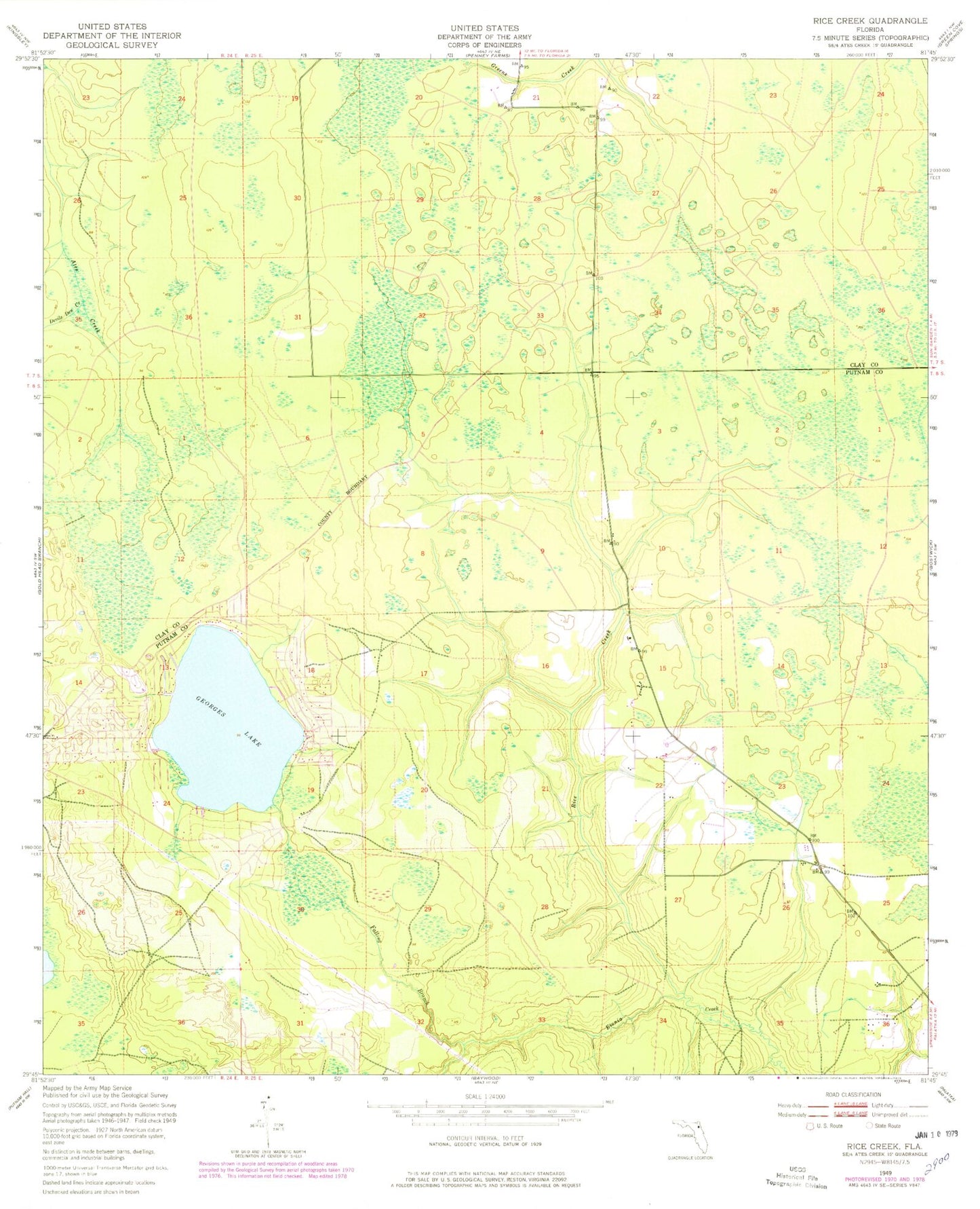 Classic USGS Rice Creek Florida 7.5'x7.5' Topo Map Image