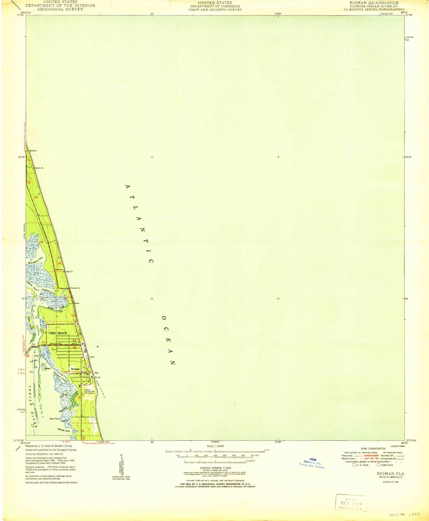 Classic USGS Riomar Florida 7.5'x7.5' Topo Map Image