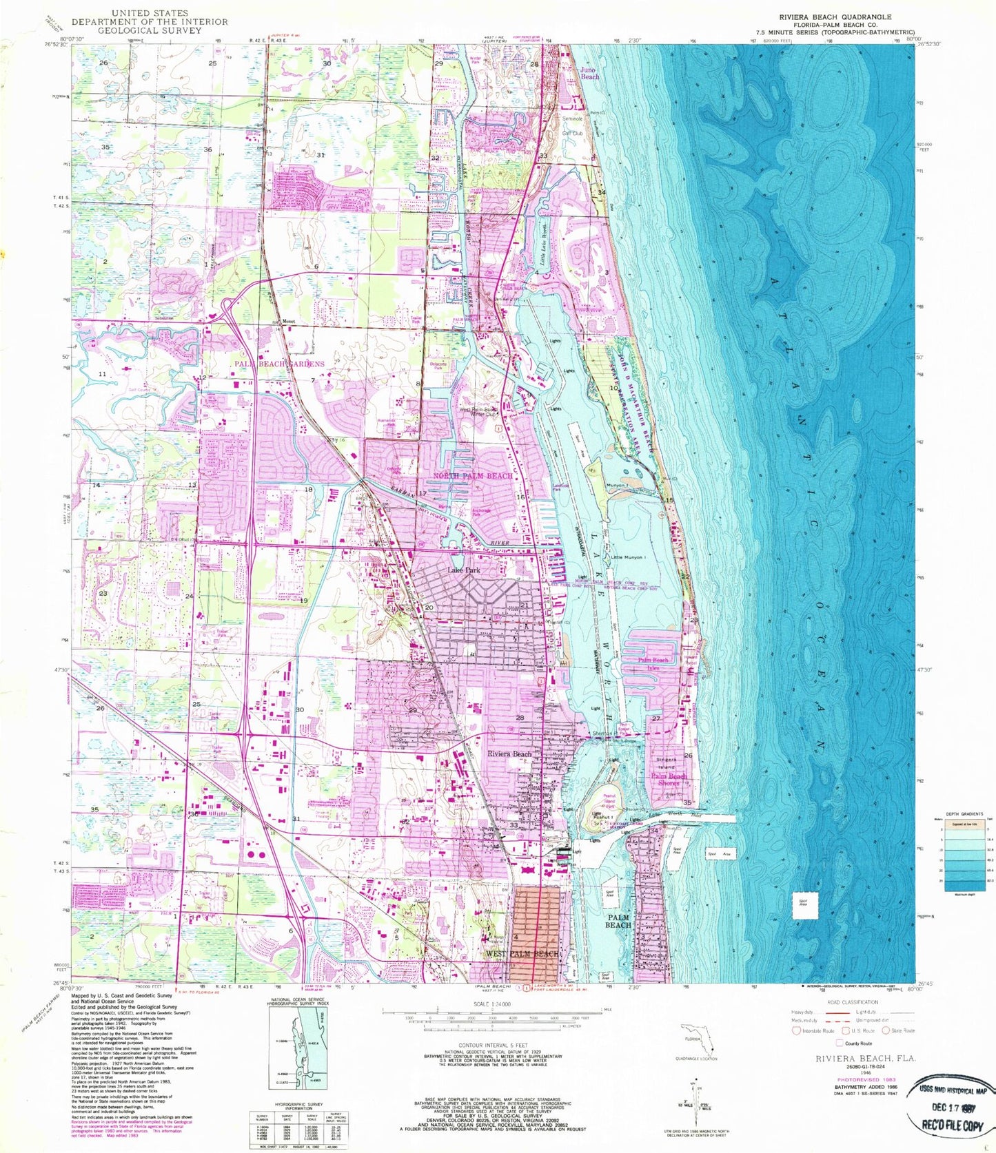 Classic USGS Riviera Beach Florida 7.5'x7.5' Topo Map Image