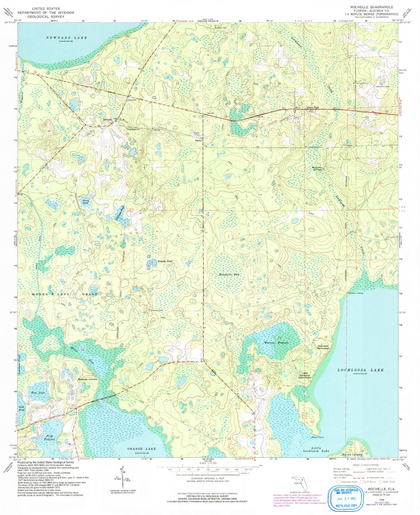 Classic USGS Rochelle Florida 7.5'x7.5' Topo Map Image
