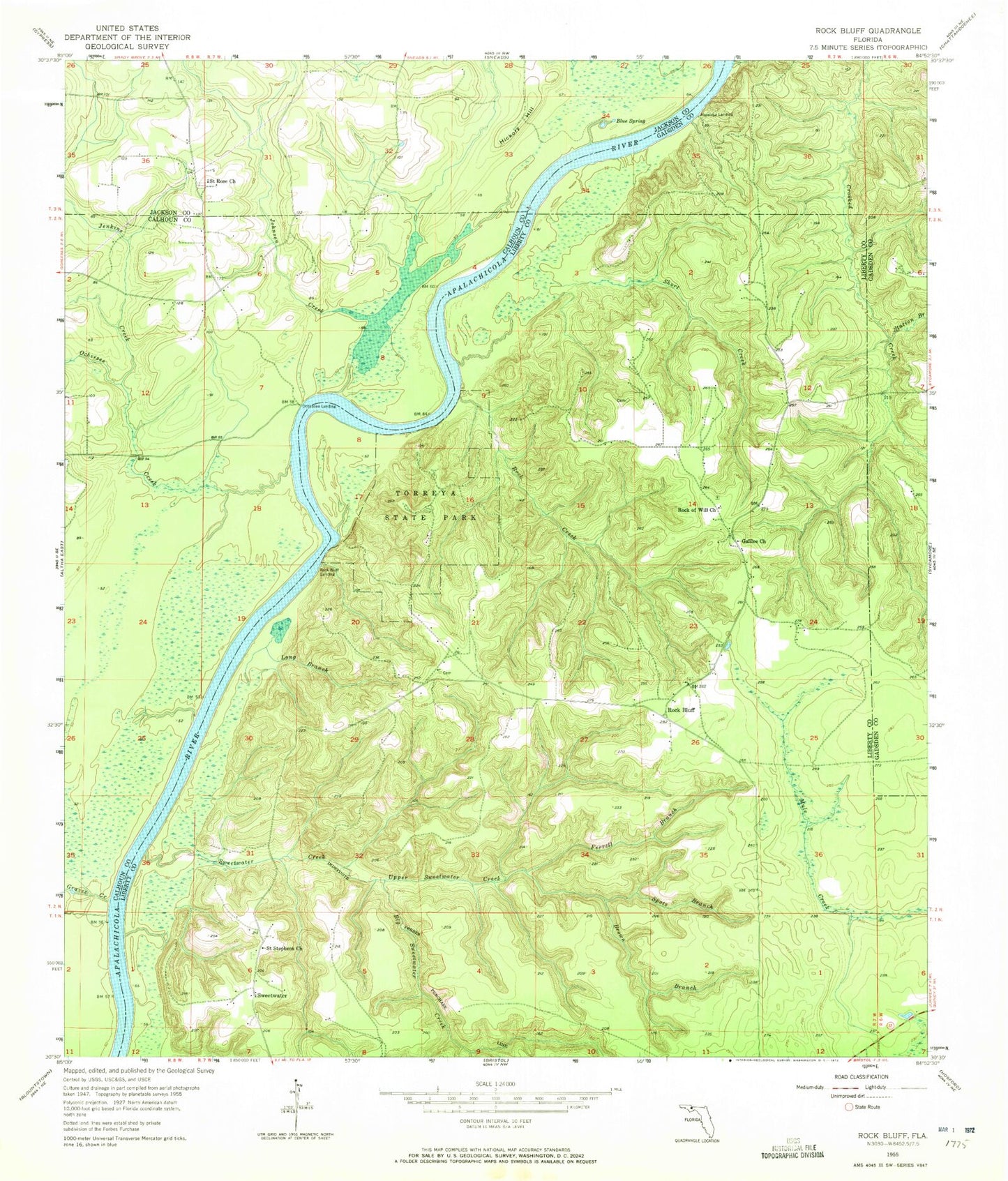 Classic USGS Rock Bluff Florida 7.5'x7.5' Topo Map Image