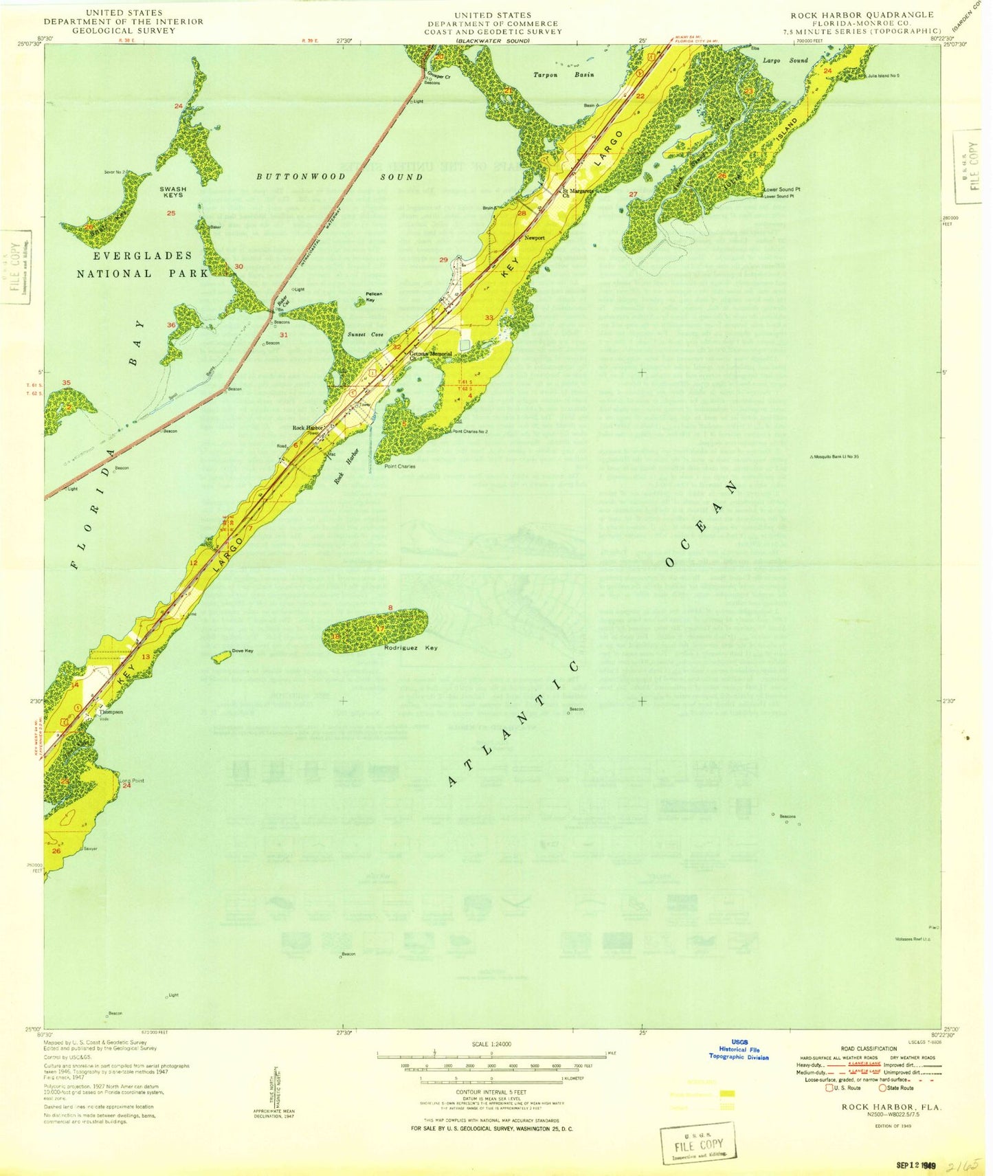Classic USGS Rock Harbor Florida 7.5'x7.5' Topo Map Image